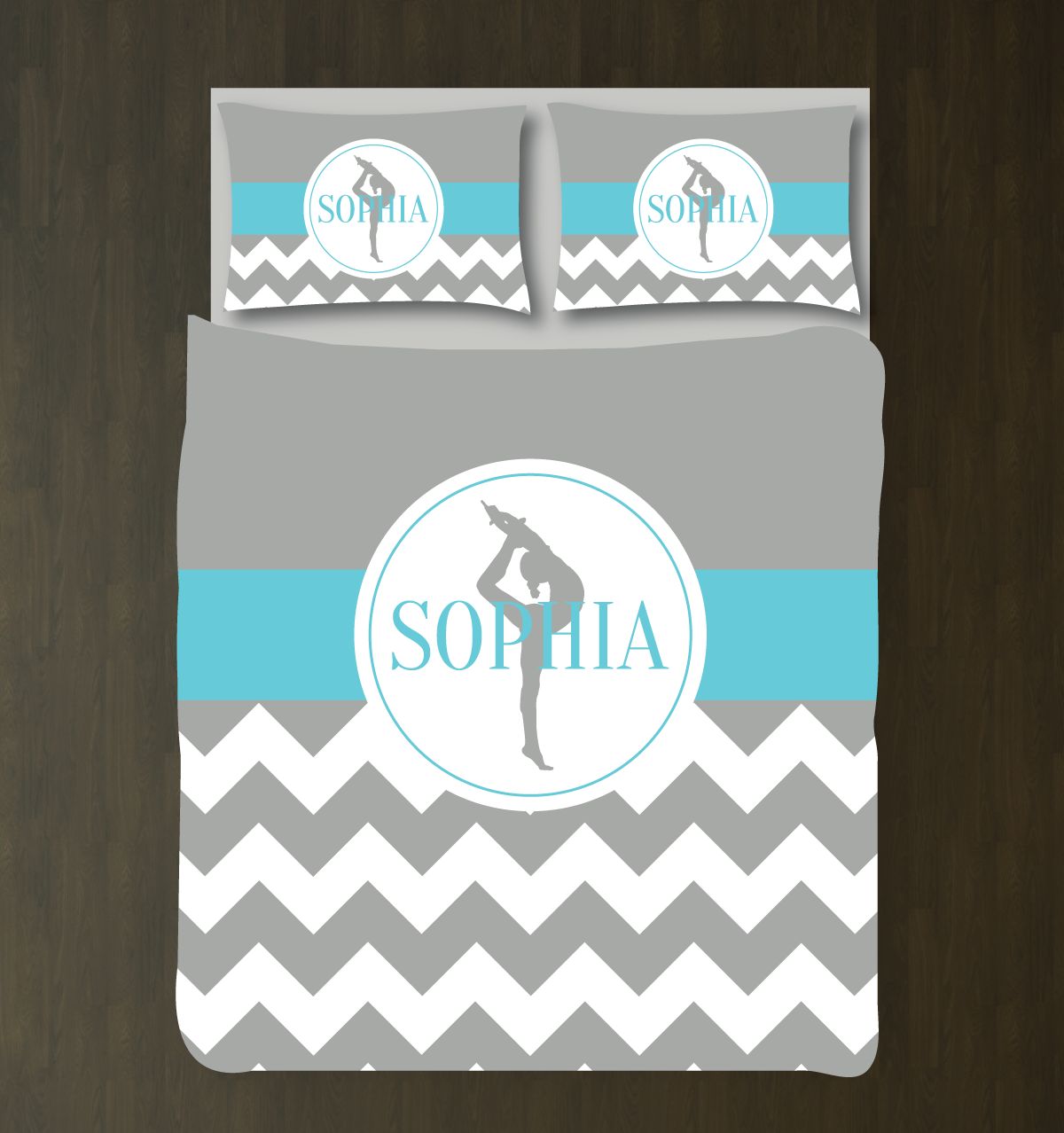 Gymnastics Chevron – And Shams – In Grey And Aqua Or Choose Any Colors Duvet Cover Bedding Set