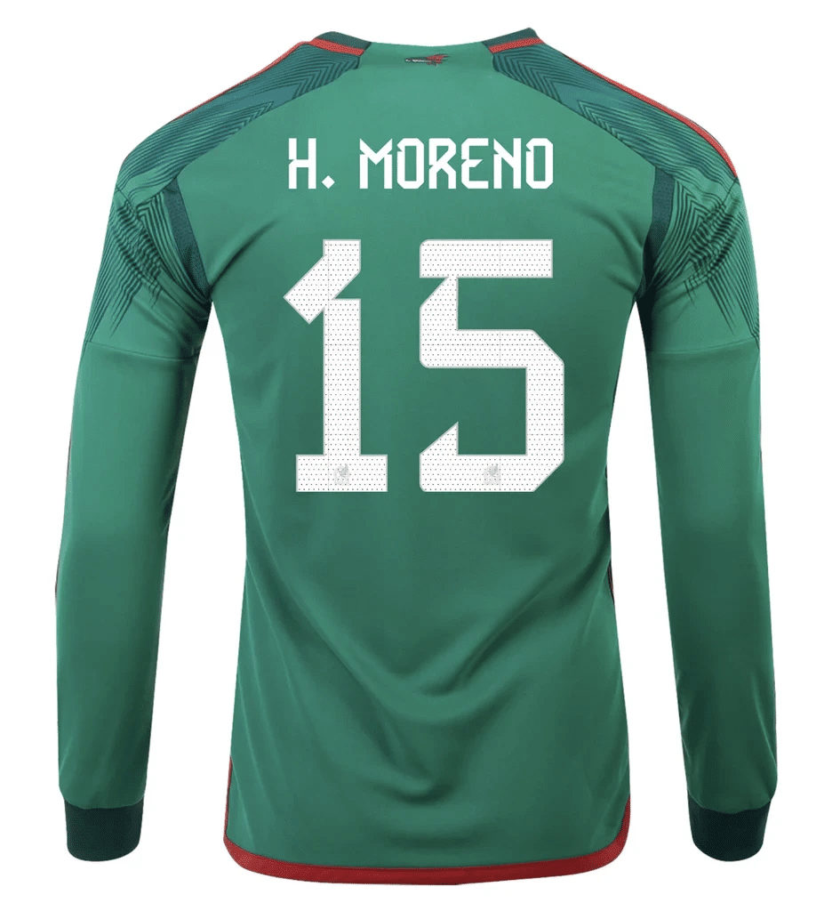 Héctor Moreno 15 Mexico 2022-23 Qatar World Cup Home Long Sleeve Soccer Jersey, Men