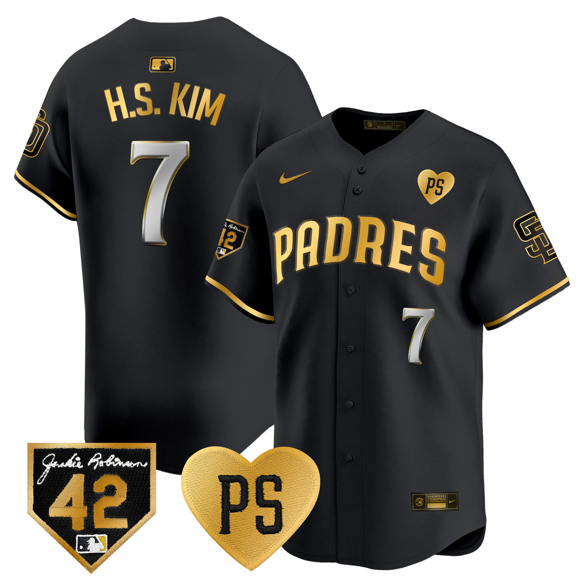 Ha-Seong Kim Men's San Diego Padres 2024 "For Peter" & Robinson Patch Vapor Premier Limited Black Gold Jersey - All Stitched