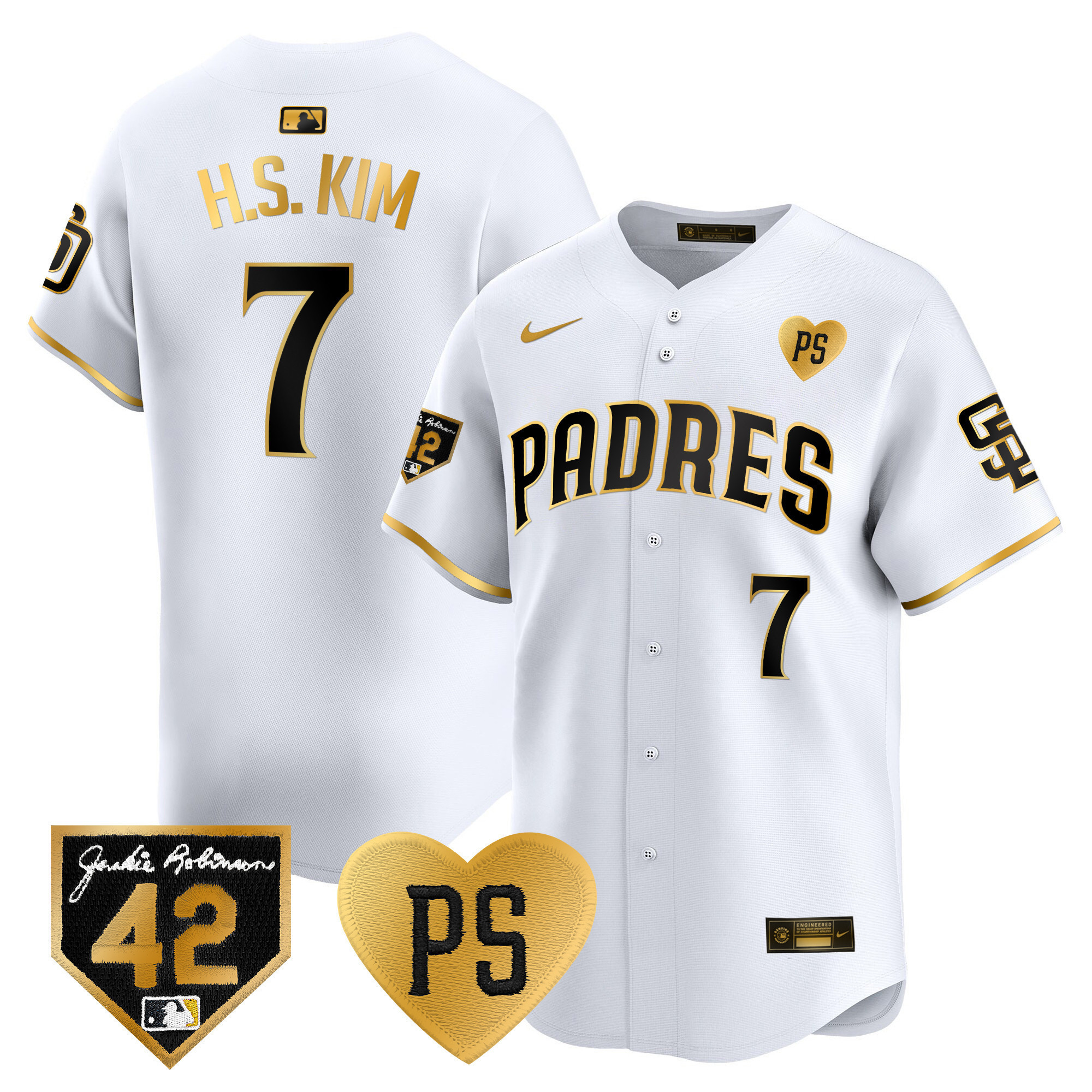 Ha-Seong Kim Men's San Diego Padres 2024 "For Peter" & Robinson Patch Vapor Premier Limited White Gold Jersey - All Stitched