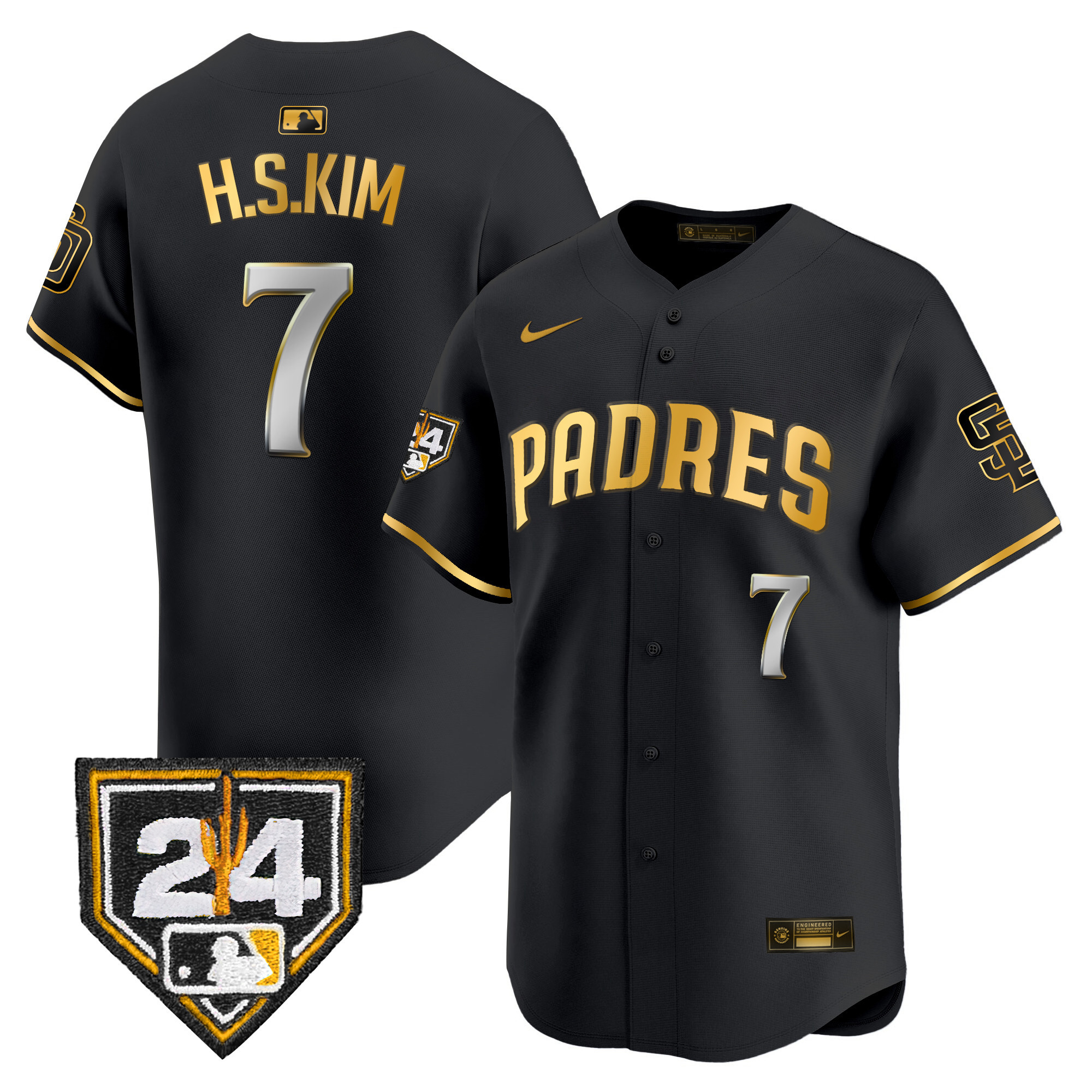 Ha-Seong Kim Men's San Diego Padres 2024 Spring Training Patch Vapor Premier Limited Black Gold Jersey - All Stitched