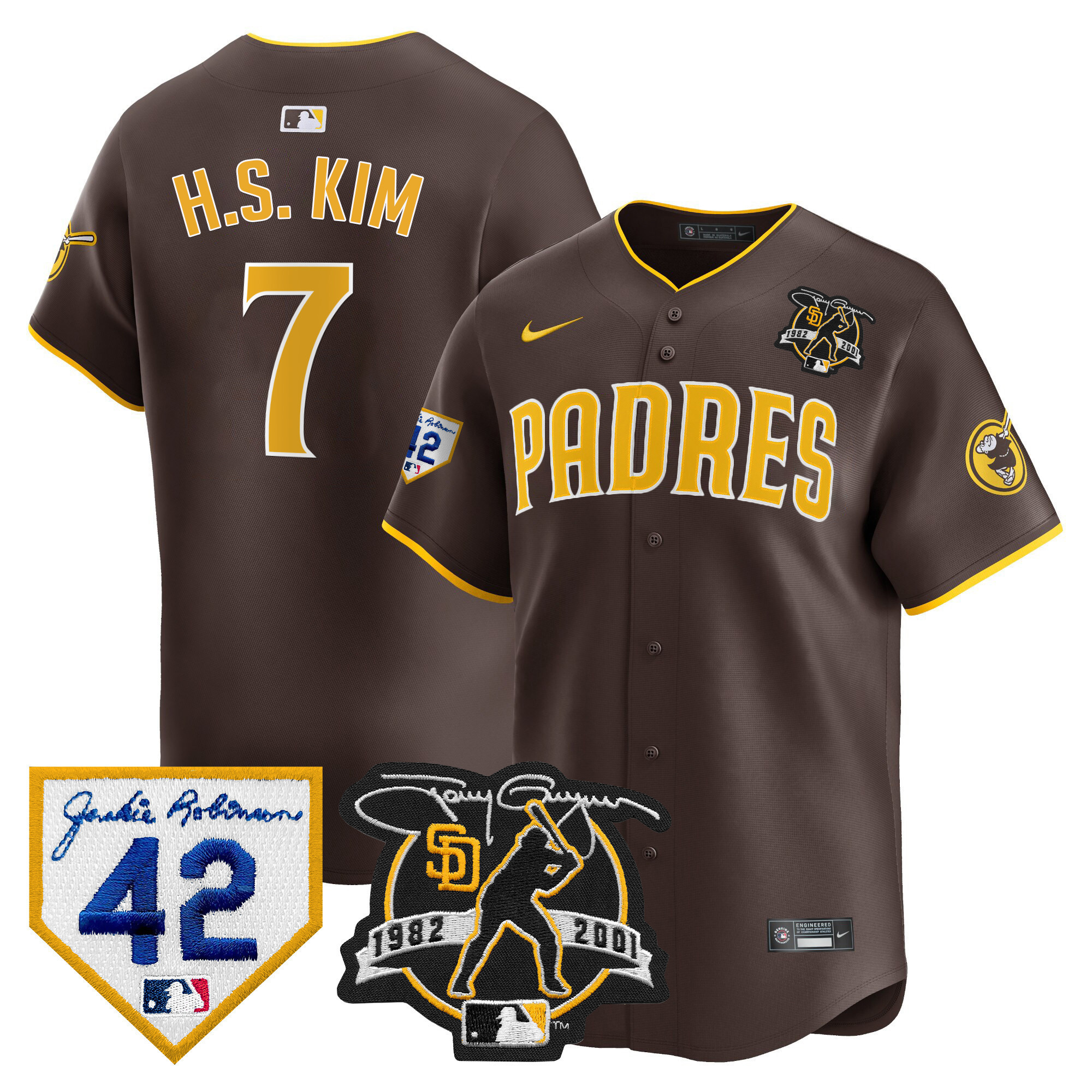 Ha-Seong Kim Men's San Diego Padres 2024 Tony Gwynn & Robinson Patch Vapor Premier Limited Brown Jersey - All Stitched