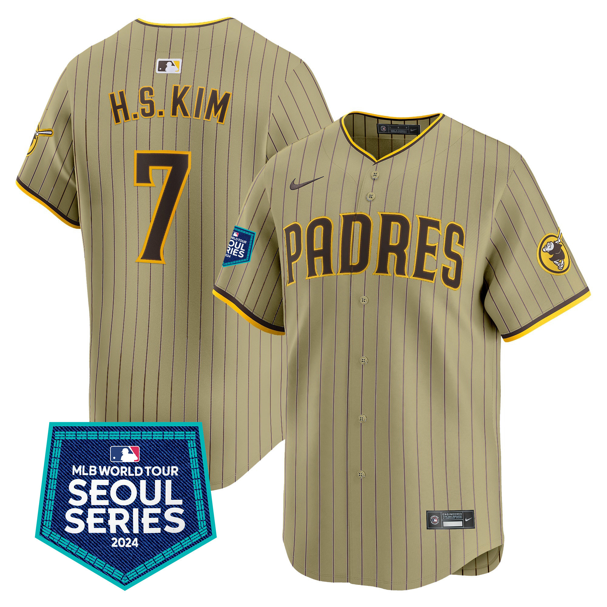 Ha-Seong Kim Men's San Diego Padres 2024 World Tour Seoul Series Patch Vapor Premier Limited Tan Jersey - All Stitched