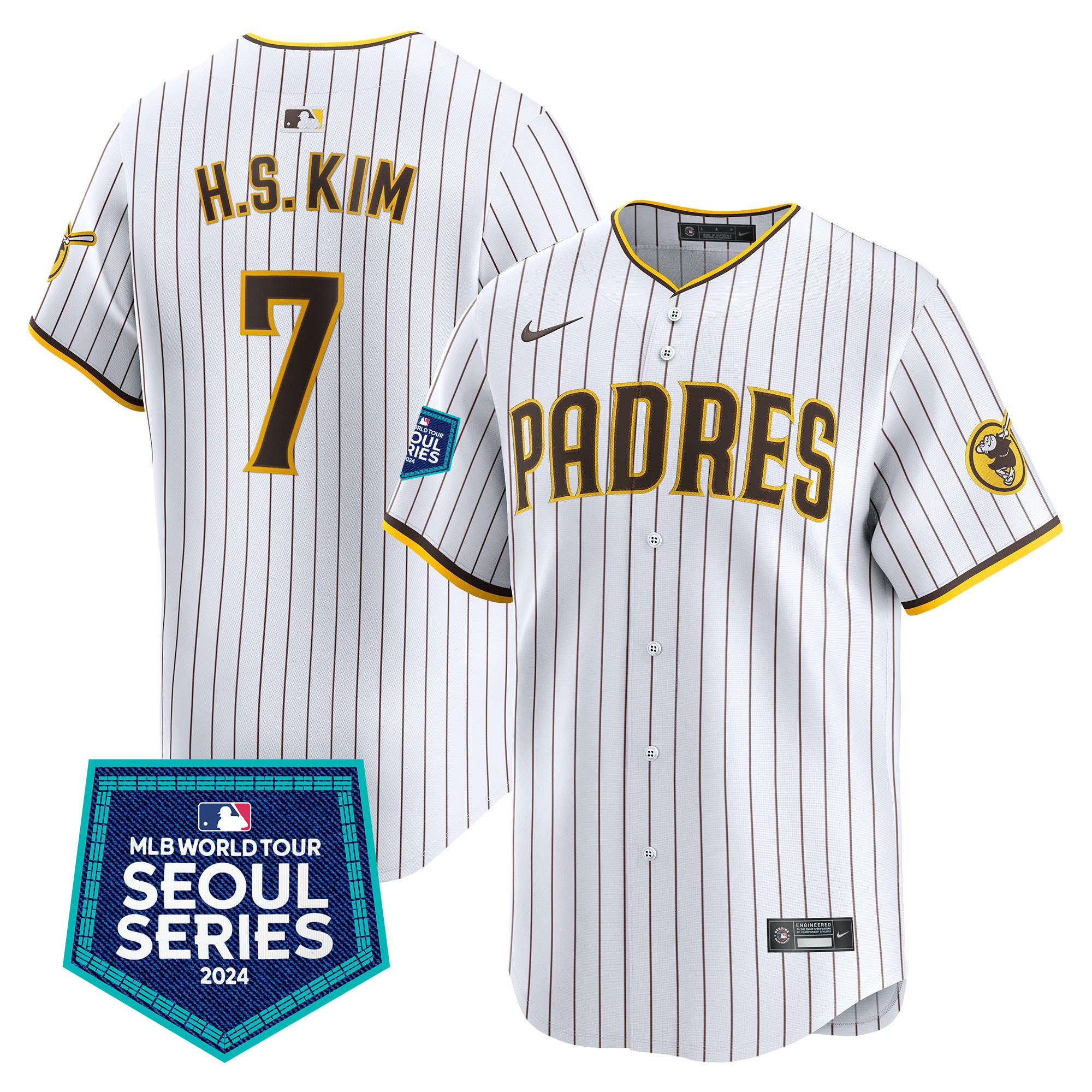 Ha-Seong Kim Men's San Diego Padres 2024 World Tour Seoul Series Patch Vapor Premier Limited White Jersey - All Stitched