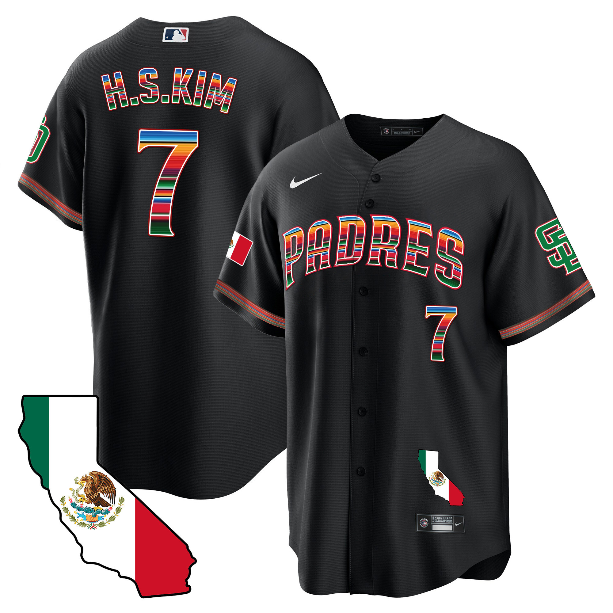 Ha-Seong Kim Men's San Diego Padres California Map Cool Base Black Jersey - All Stitched