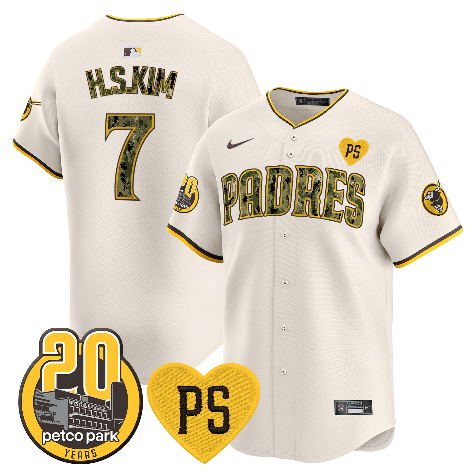 Ha-Seong Kim Men's San Diego Padres "For Peter" & Petco Park 20th Patch USMC Vapor Premier Limited V2 Cream Jersey - All Stitched