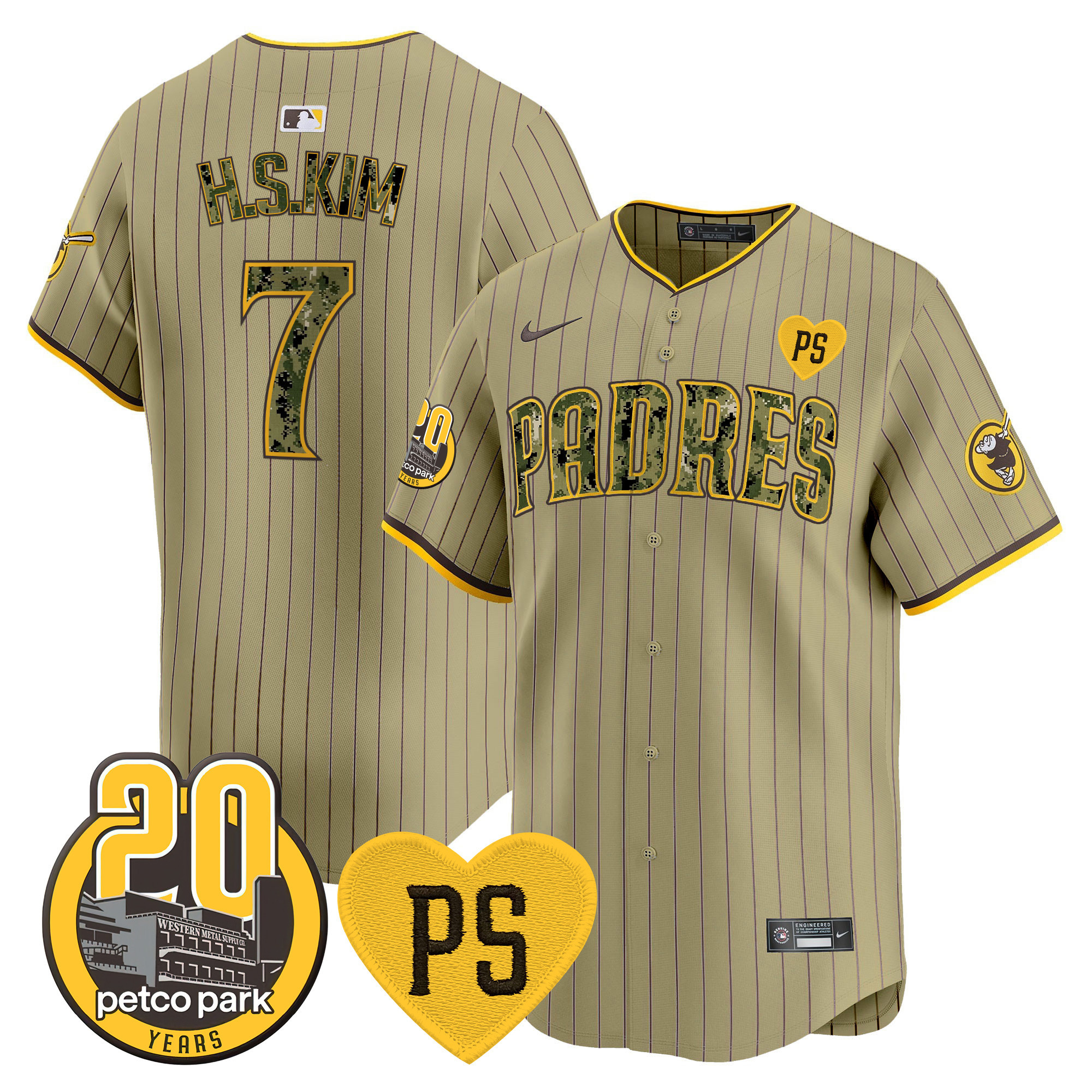 Ha-Seong Kim Men's San Diego Padres "For Peter" & Petco Park 20th Patch USMC Vapor Premier Limited V2 Tan Jersey - All Stitched
