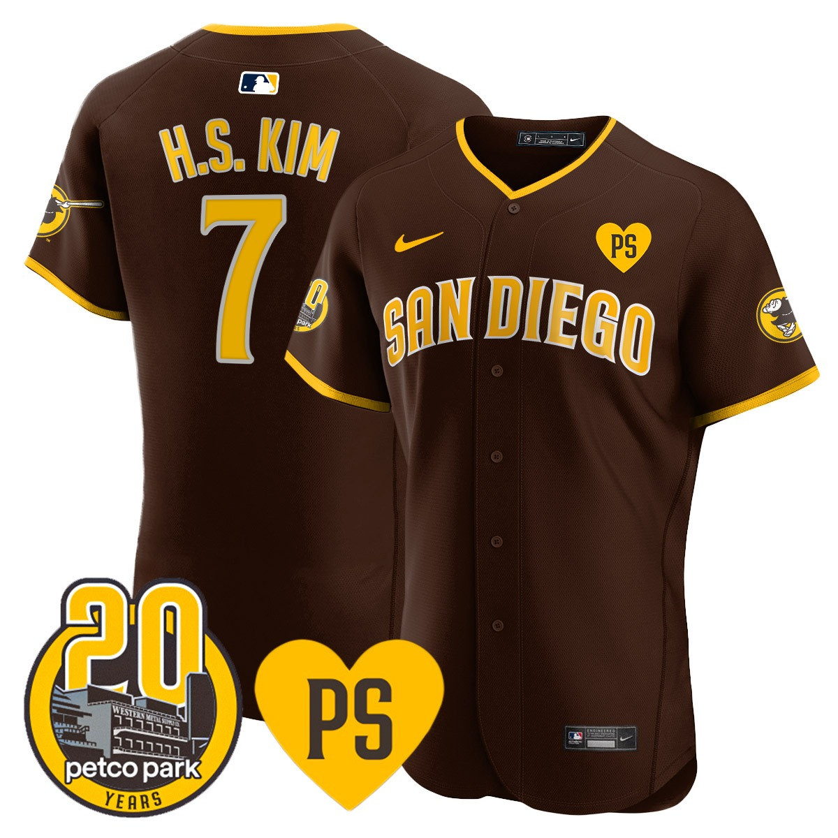 Ha-Seong Kim Men's San Diego Padres "For Peter" & Petco Park 20th Patch Vapor Premier Elite Brown Jersey - All Stitched