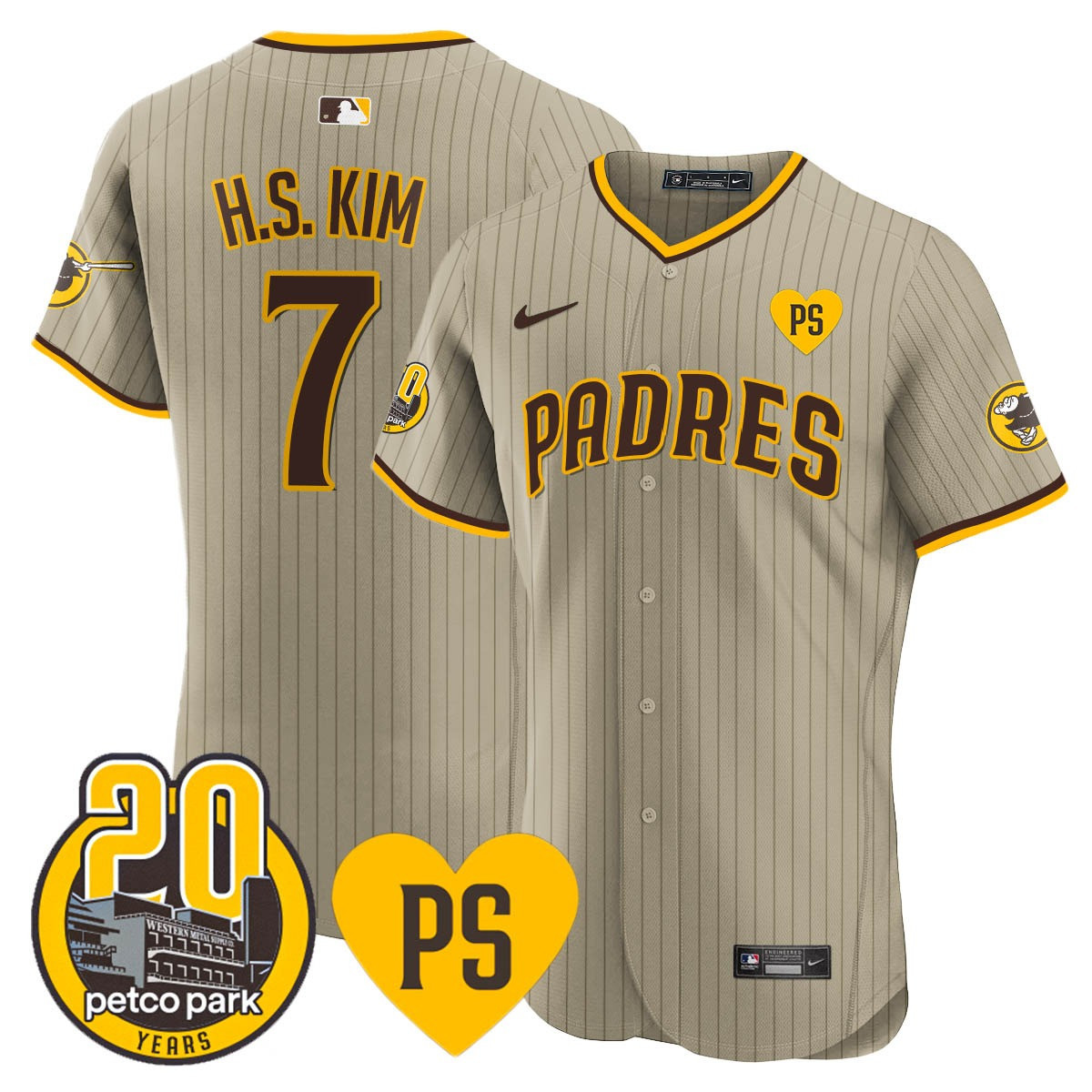 Ha-Seong Kim Men's San Diego Padres "For Peter" & Petco Park 20th Patch Vapor Premier Elite Tan Jersey - All Stitched