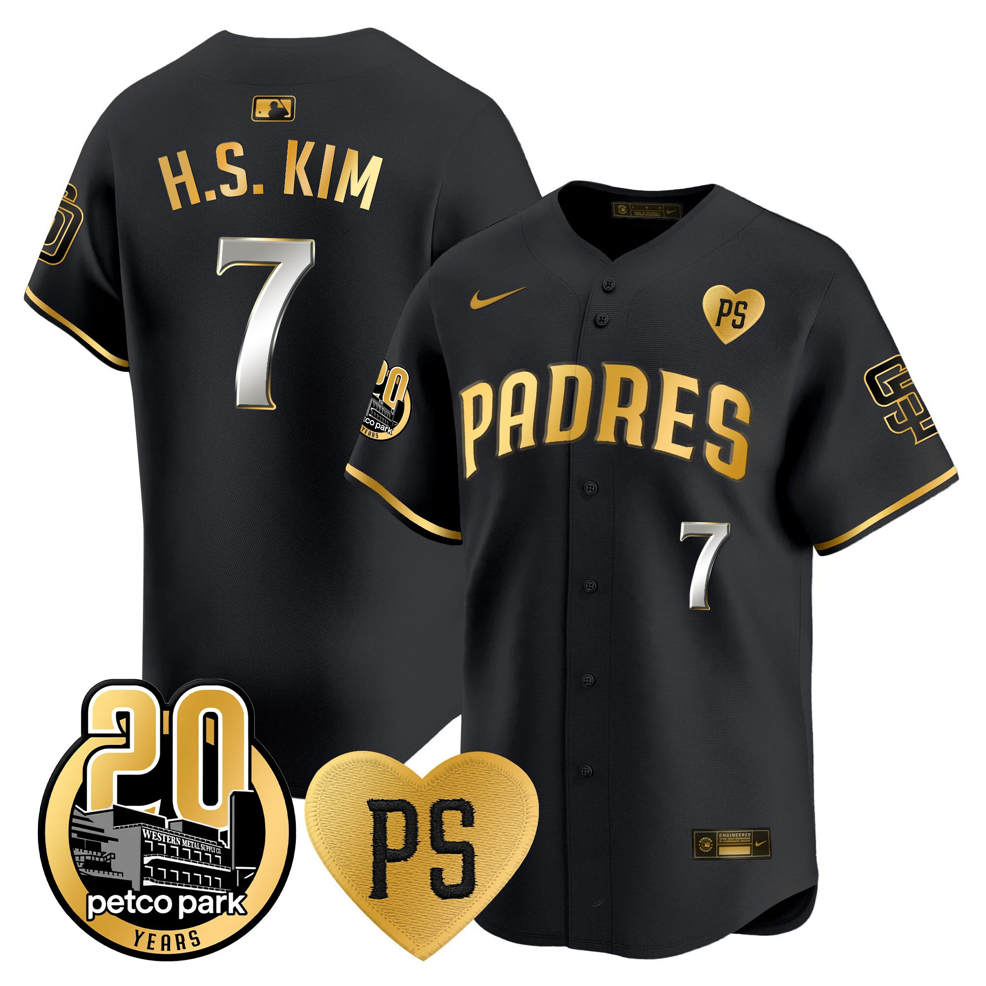 Ha-Seong Kim Men's San Diego Padres "For Peter" & Petco Park 20th Patch Vapor Premier Limited Black Gold Jersey - All Stitched