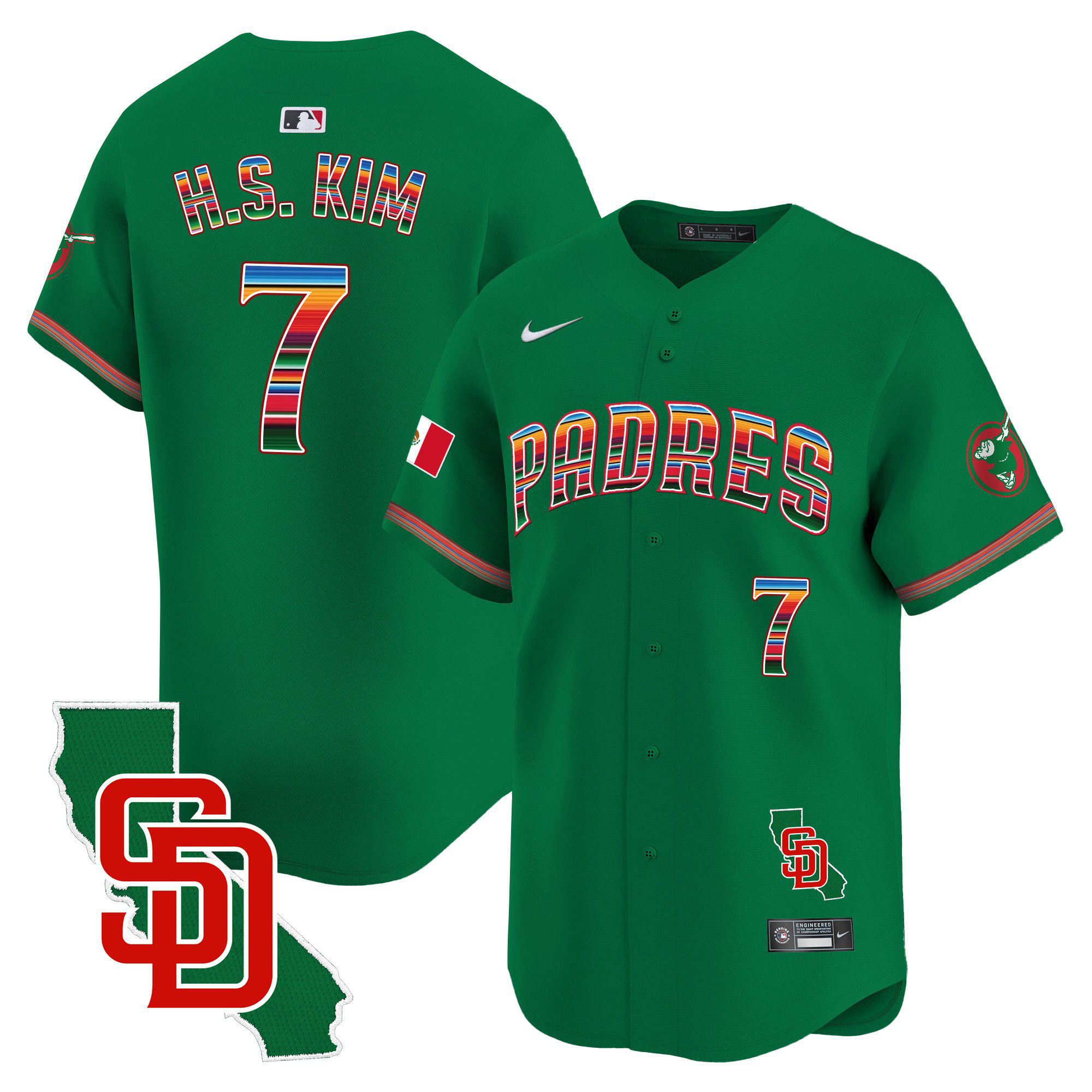 Ha-Seong Kim Men's San Diego Padres Mexico California Patch Vapor Premier Limited Green Jersey - All Stitched