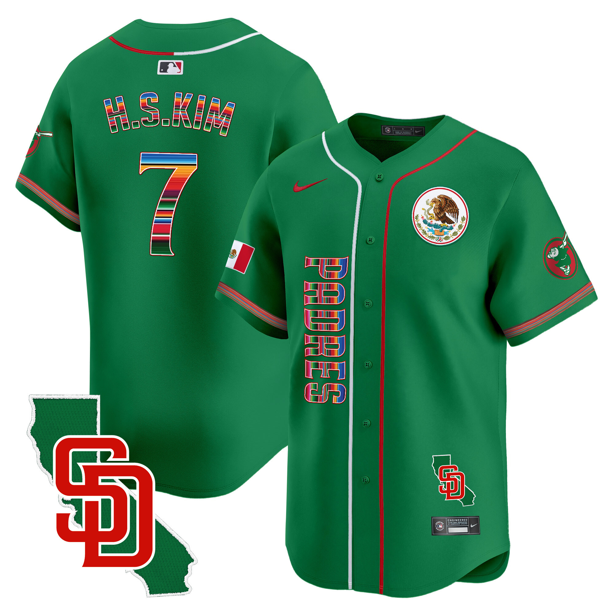 Ha-Seong Kim Men's San Diego Padres Mexico California Patch Vapor Premier Limited V2 Green Jersey - All Stitched