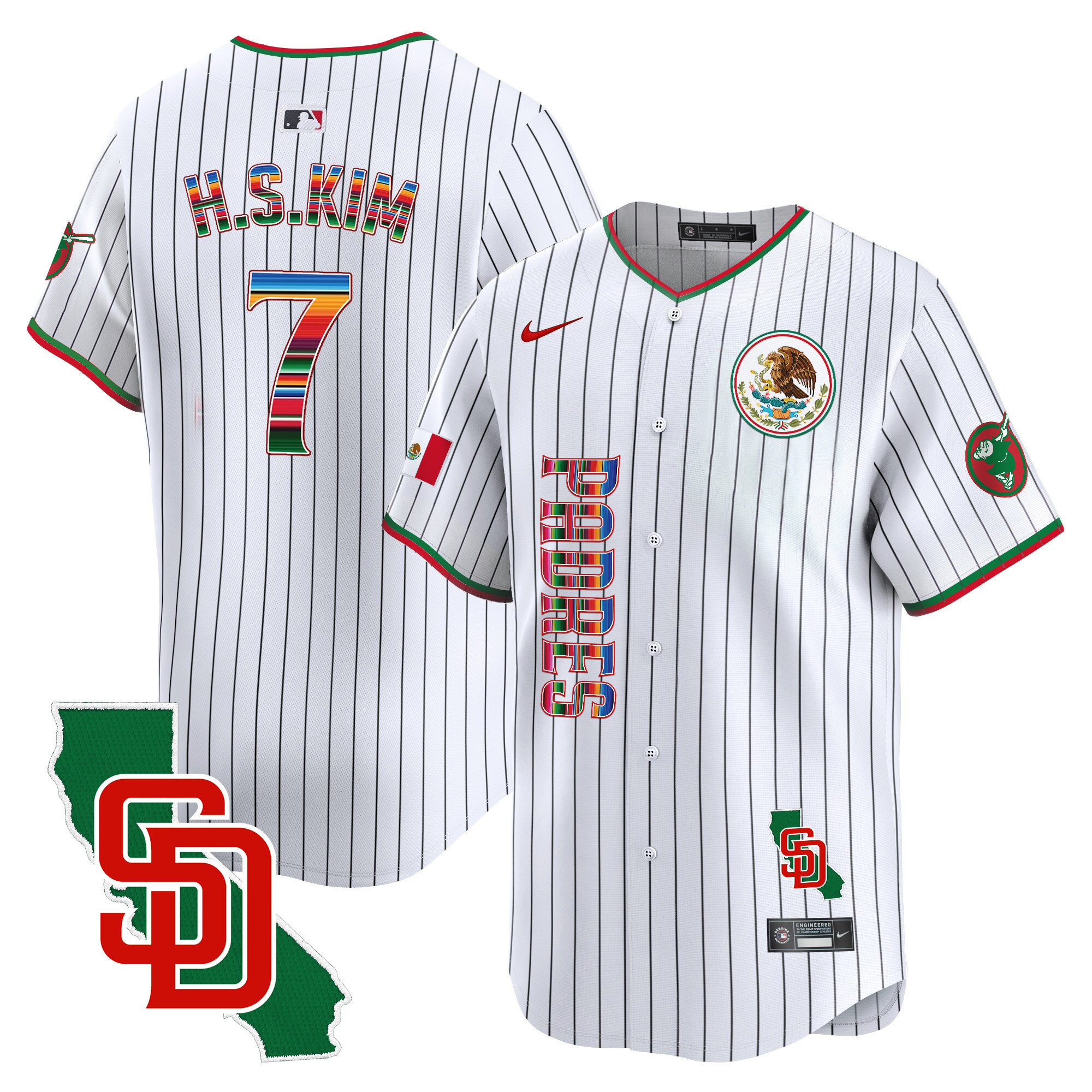 Ha-Seong Kim Men's San Diego Padres Mexico California Patch Vapor Premier Limited V2 Pinstripe Jersey - All Stitched