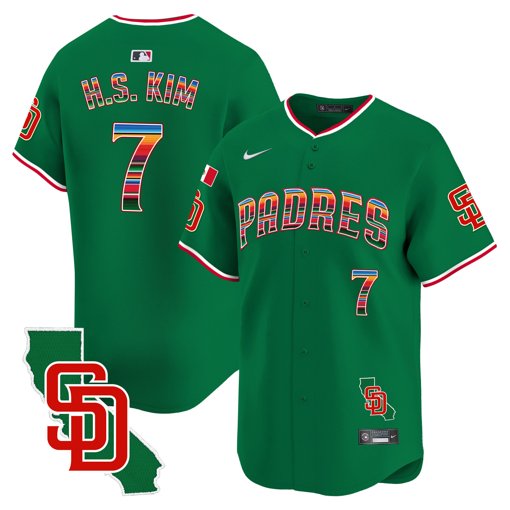 Ha-Seong Kim Men's San Diego Padres Mexico California Patch Vapor Premier Limited V3 Green Jersey - All Stitched