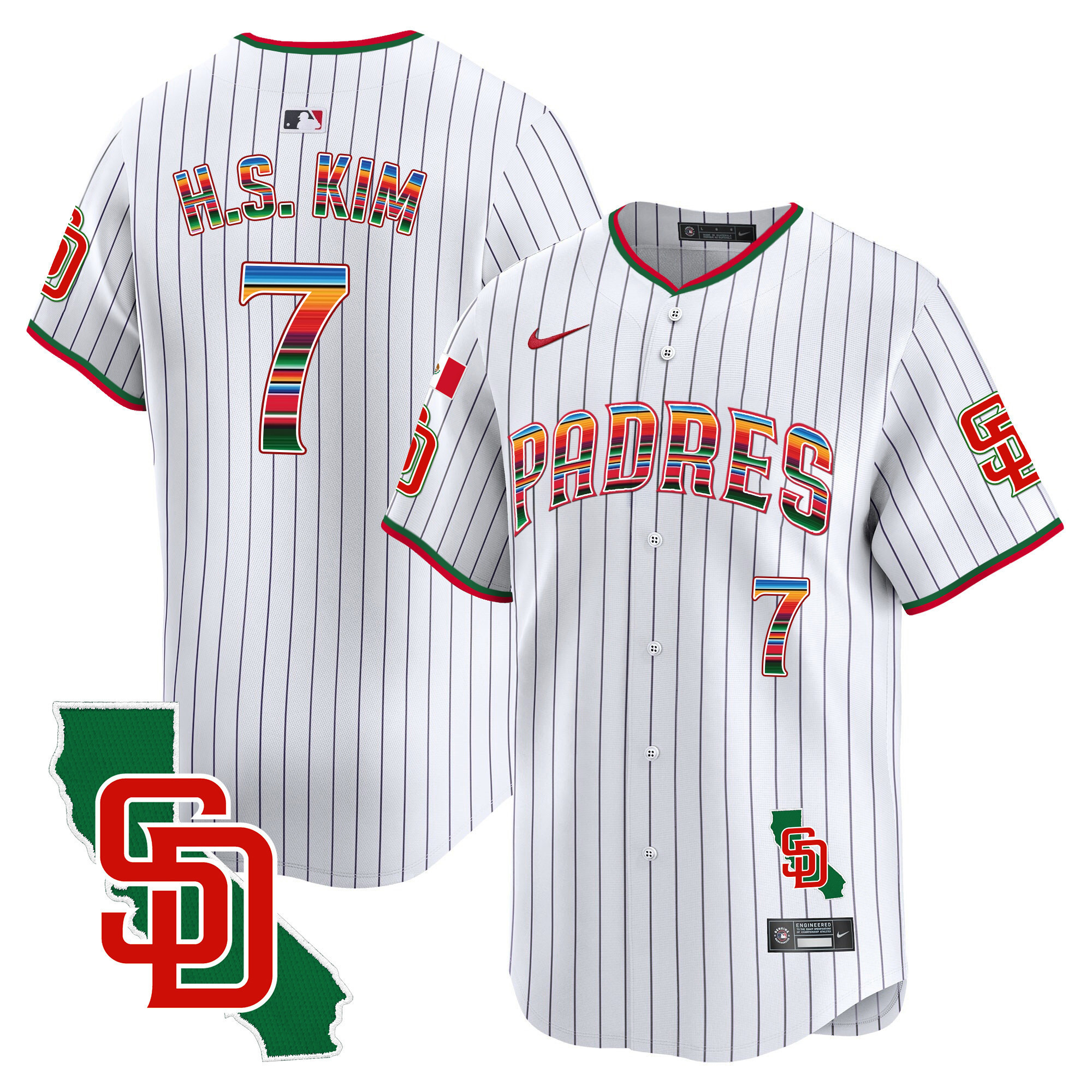 Ha-Seong Kim Men's San Diego Padres Mexico California Patch Vapor Premier Limited V3 Pinstripe Jersey - All Stitched