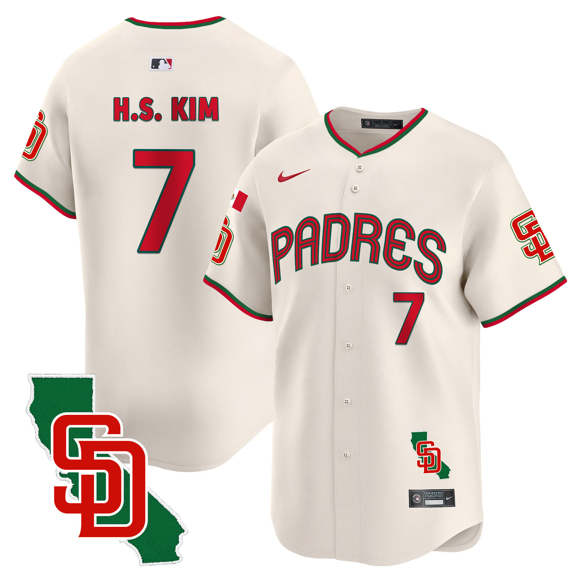 Ha-Seong Kim Men's San Diego Padres Mexico California Patch Vapor Premier Limited V4 Cream Jersey - All Stitched