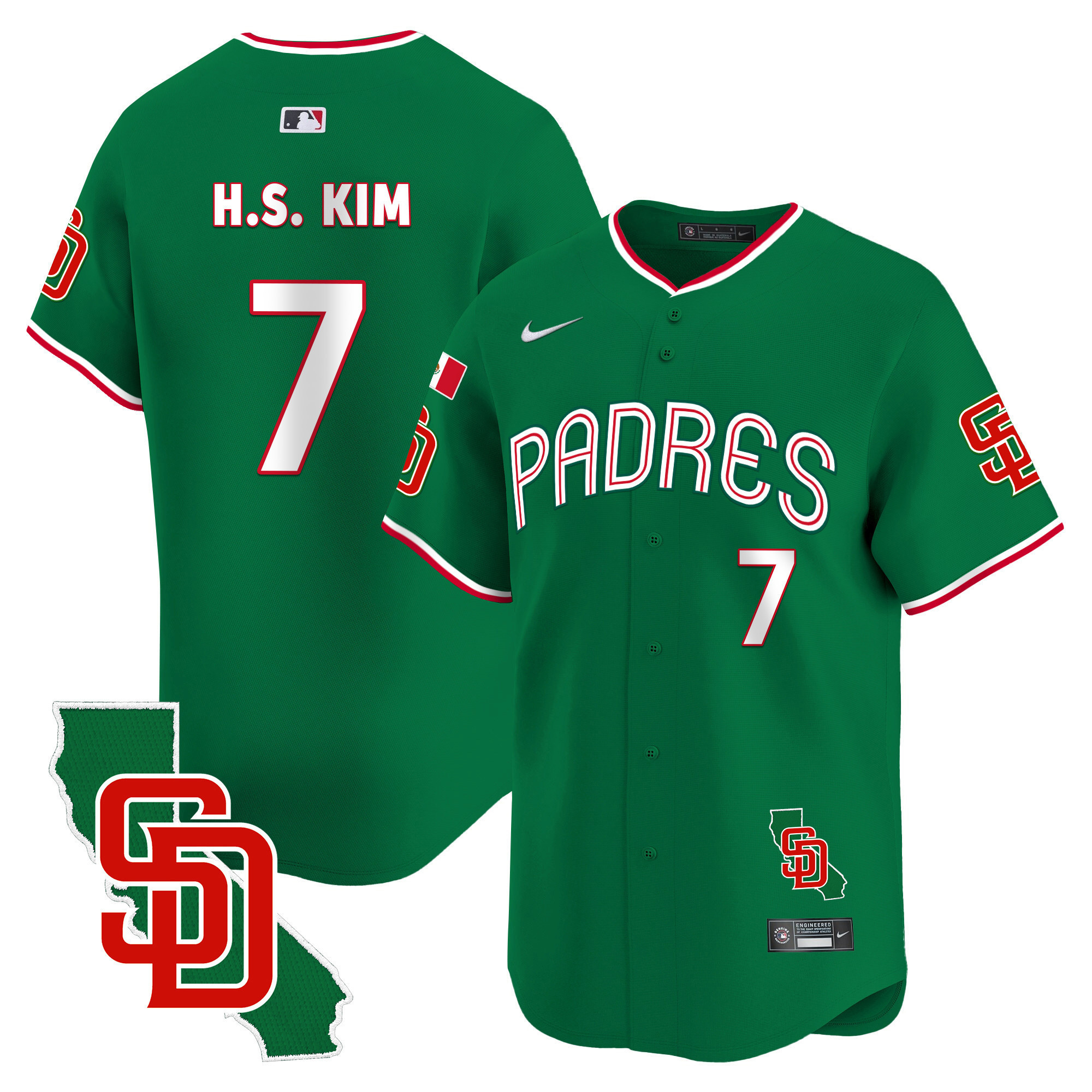 Ha-Seong Kim Men's San Diego Padres Mexico California Patch Vapor Premier Limited V4 Green Jersey - All Stitched
