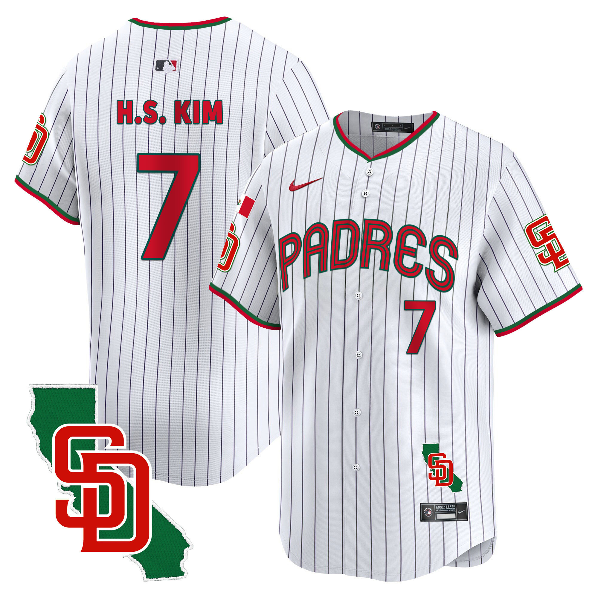Ha-Seong Kim Men's San Diego Padres Mexico California Patch Vapor Premier Limited V4 Pinstripe Jersey - All Stitched