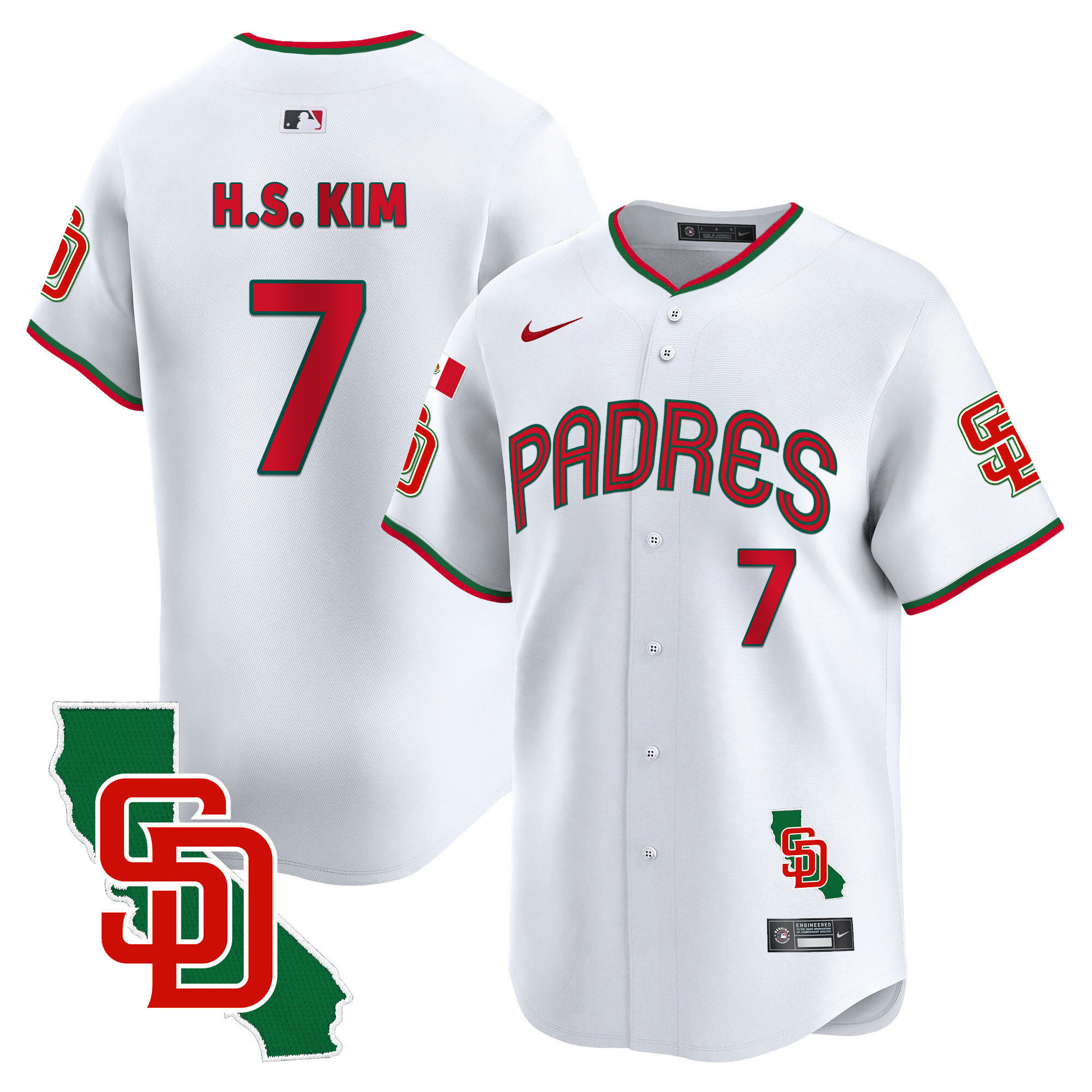 Ha-Seong Kim Men's San Diego Padres Mexico California Patch Vapor Premier Limited V4 White Jersey - All Stitched