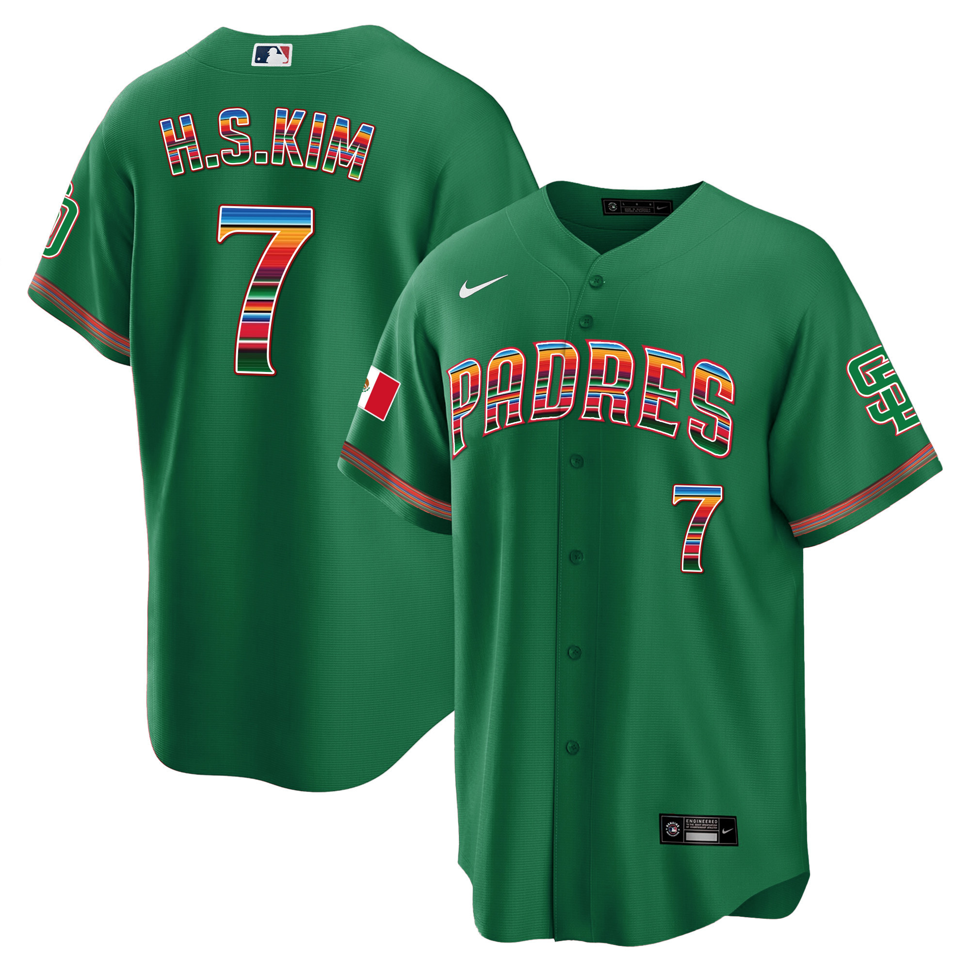 Ha-Seong Kim Men's San Diego Padres Mexico Cool Base Limited Green Jersey - All Stitched