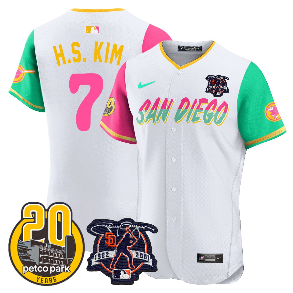 Ha-Seong Kim Men's San Diego Padres Tony Gwynn & Petco Park 20th Patch Vapor Premier Elite City Connect Jersey - All Stitched