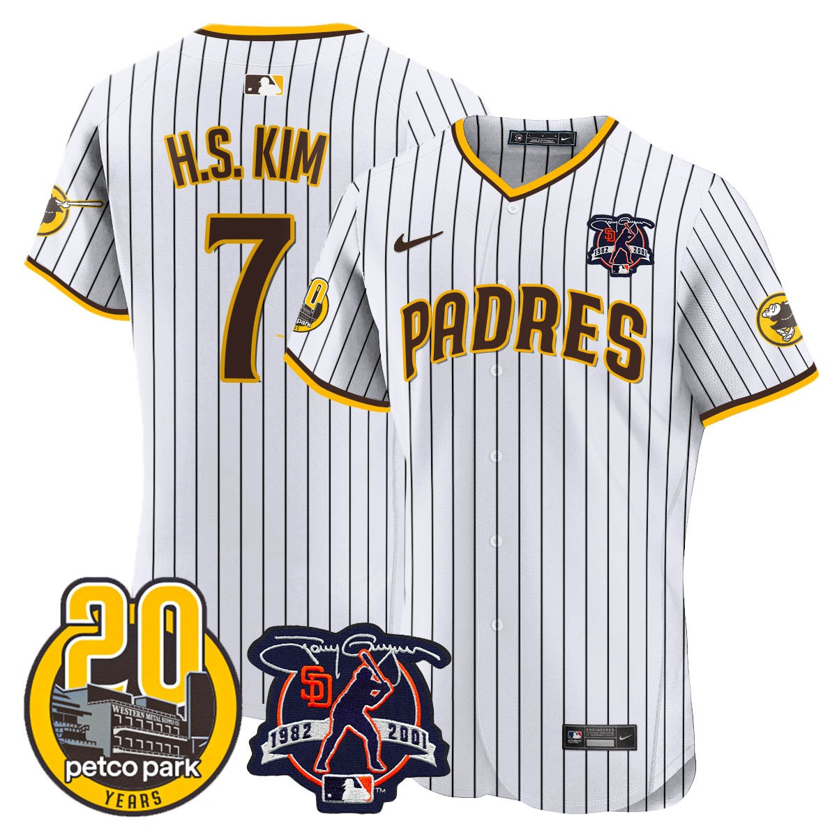 Ha-Seong Kim Men's San Diego Padres Tony Gwynn & Petco Park 20th Patch Vapor Premier Elite White Jersey - All Stitched