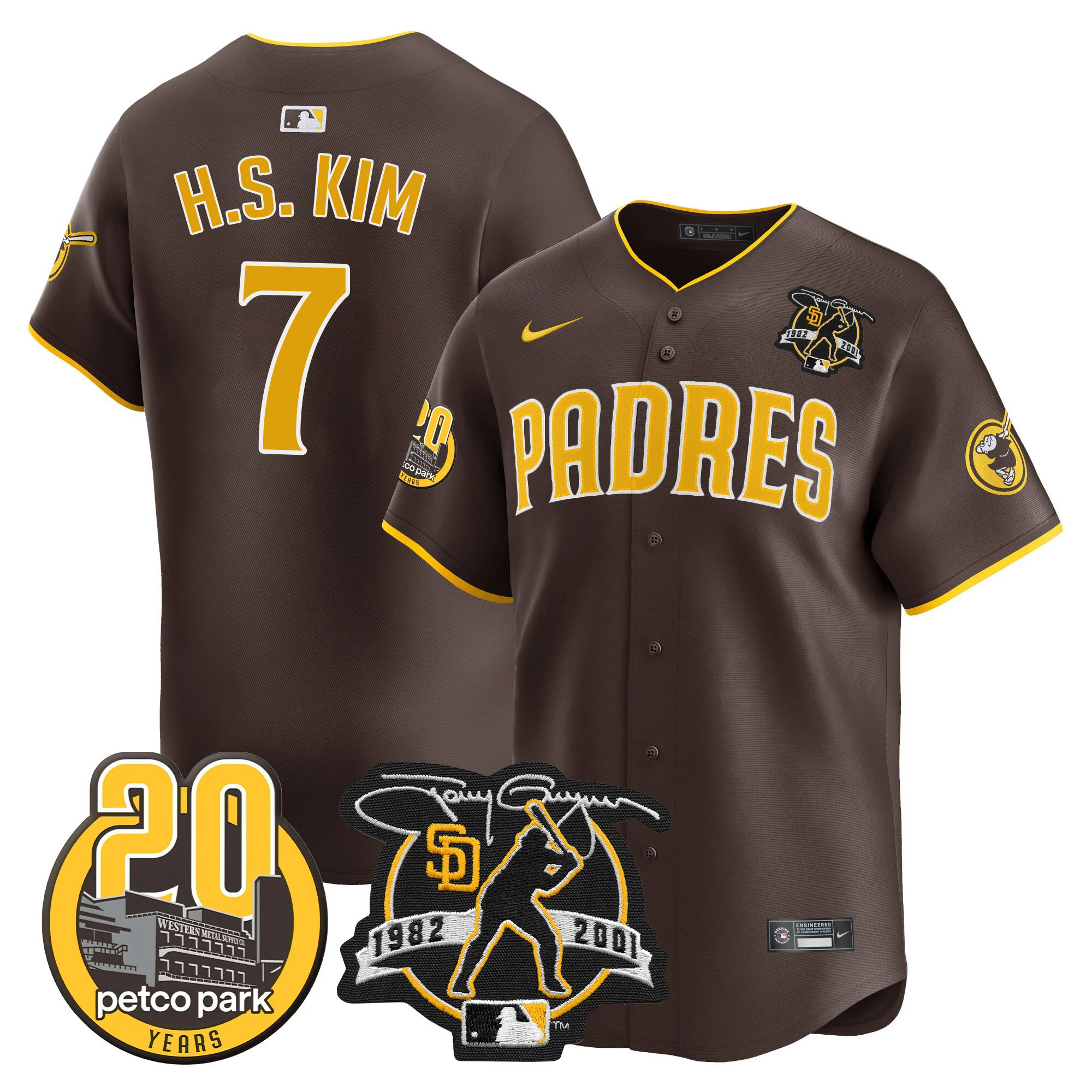 Ha-Seong Kim Men's San Diego Padres Tony Gwynn & Petco Park 20th Patch Vapor Premier Limited Brown Jersey - All Stitched