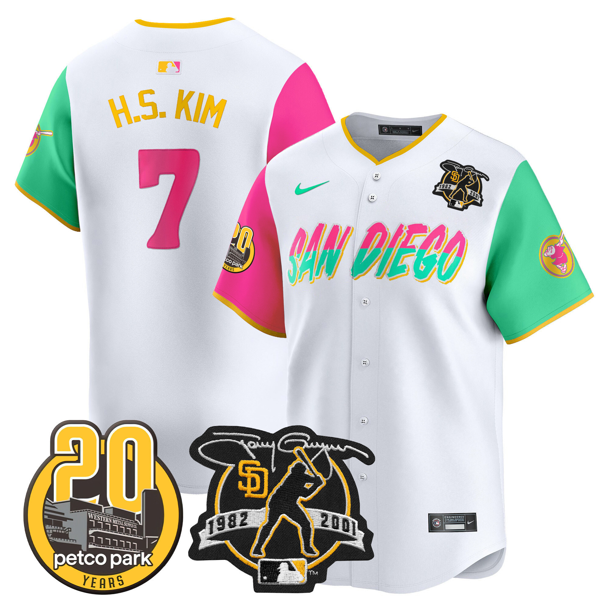 Ha-Seong Kim Men's San Diego Padres Tony Gwynn & Petco Park 20th Patch Vapor Premier Limited City Connect Jersey - All Stitched