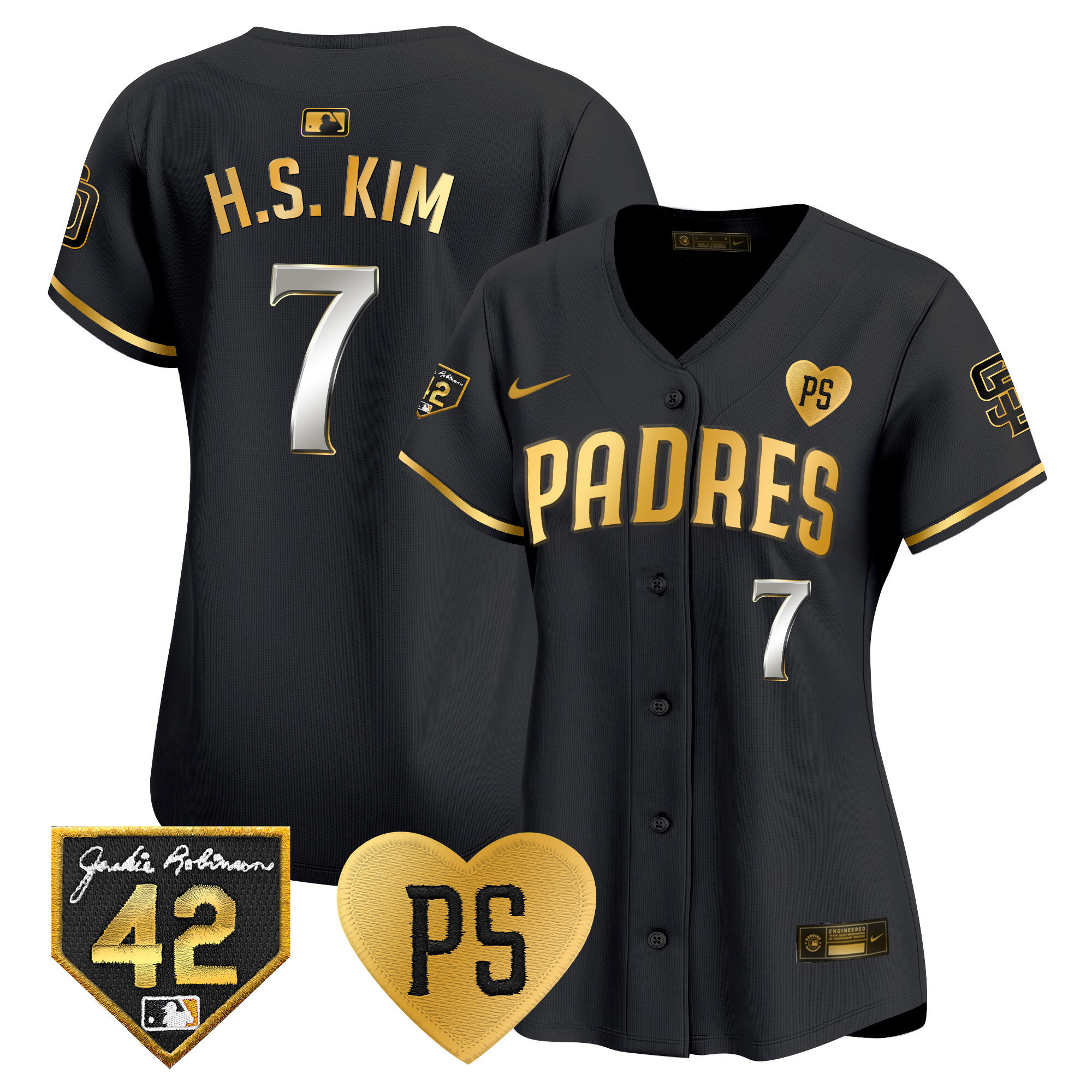 Ha-Seong Kim Women's San Diego Padres 2024 "For Peter" & Robinson Patch Vapor Premier Limited Black Gold Jersey - All Stitched