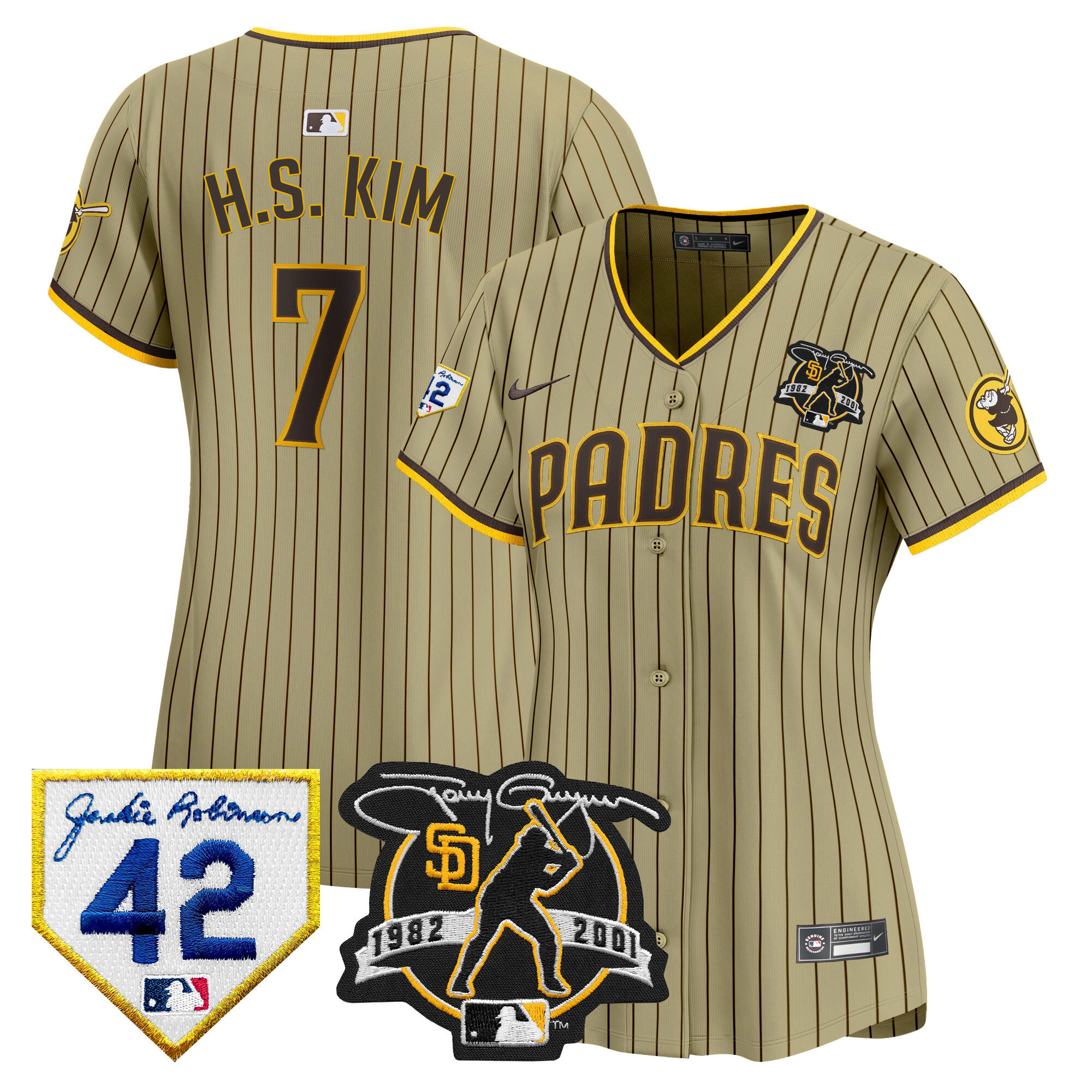 Ha-Seong Kim Women's San Diego Padres 2024 Tony Gwynn & Robinson Patch Vapor Premier Limited Tan Jersey - All Stitched
