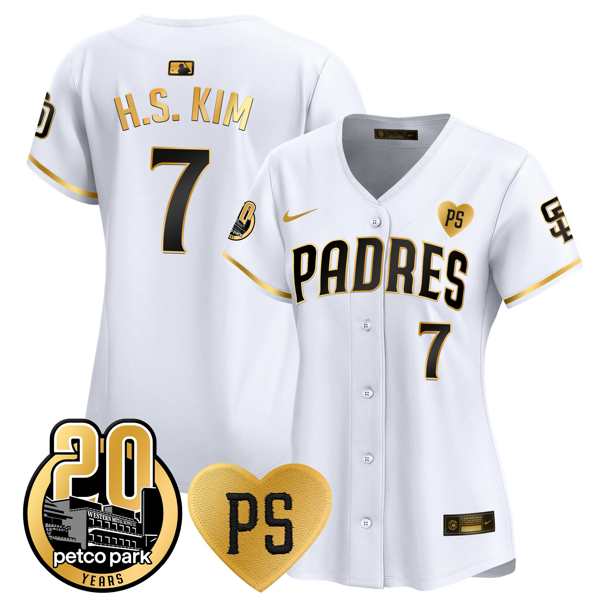 Ha-Seong Kim Women's San Diego Padres "For Peter" & Petco Park 20th Patch Vapor Premier Limited White Gold Jersey - All Stitched