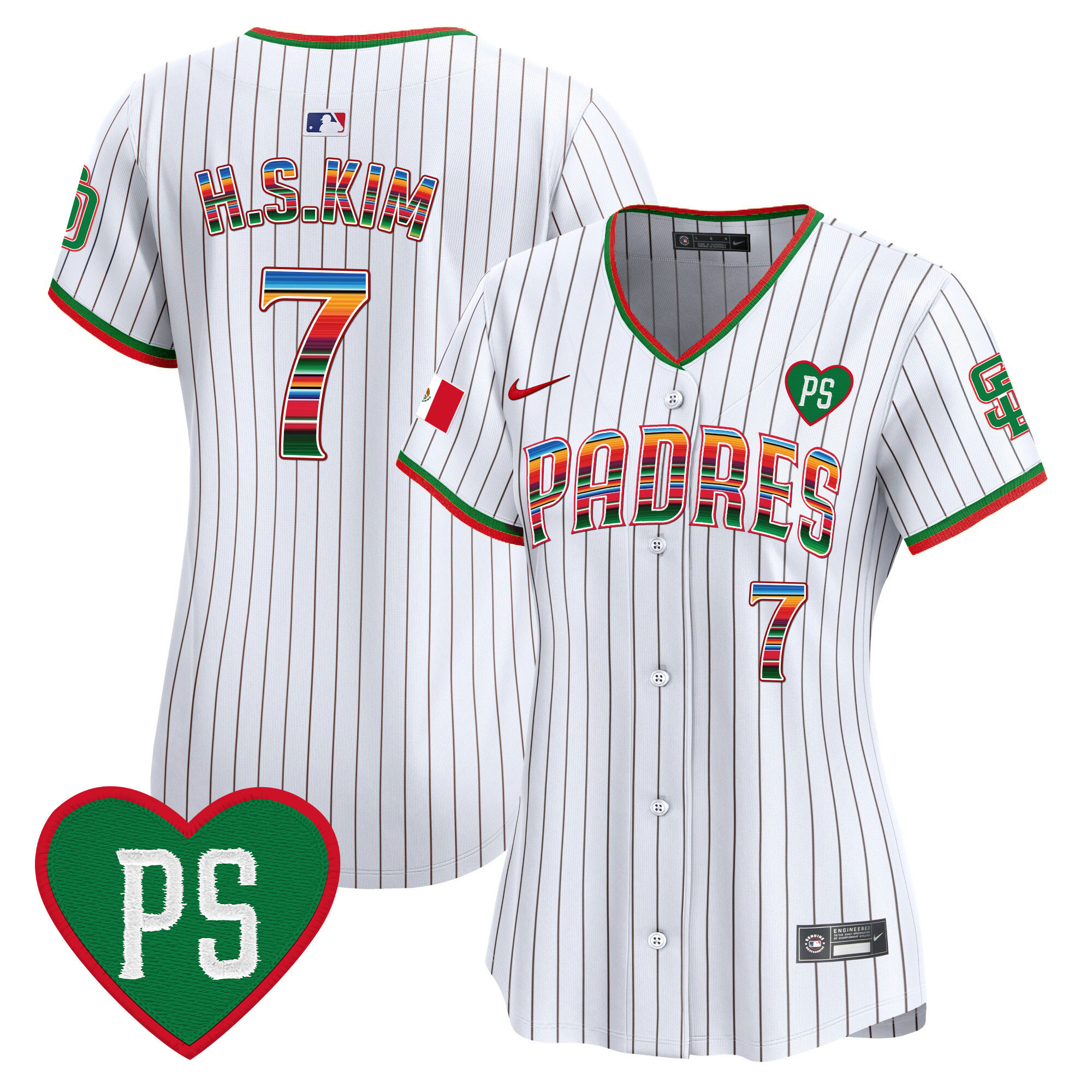 Ha-Seong Kim Women's San Diego Padres Mexico "For Peter" Patch Vapor Premier Limited Pinstripe Jersey - All Stitched