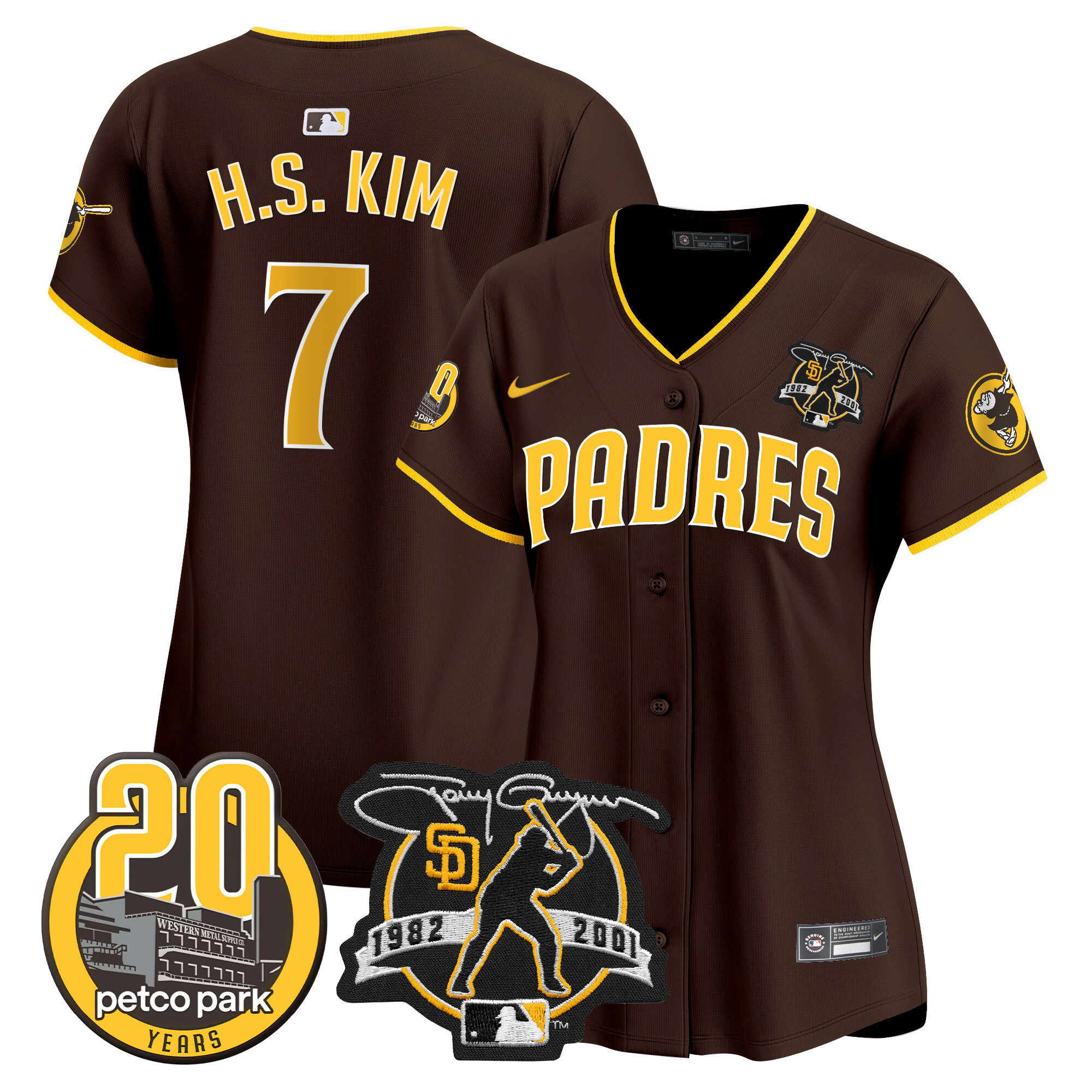 Ha-Seong Kim Women's San Diego Padres Tony Gwynn & Petco Park 20th Patch Vapor Premier Limited Brown Jersey - All Stitched