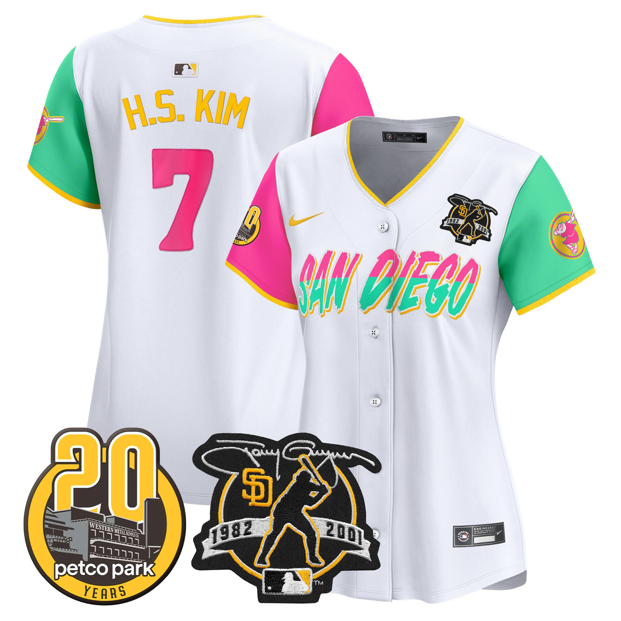 Ha-Seong Kim Women's San Diego Padres Tony Gwynn & Petco Park 20th Patch Vapor Premier Limited City Connect Jersey - All Stitched
