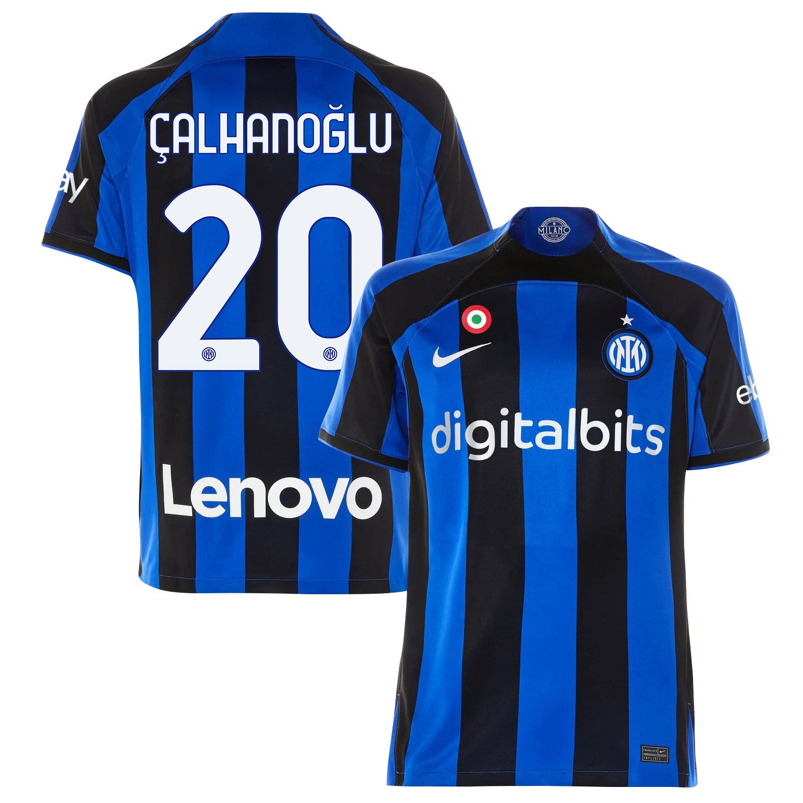 Hakan Çalhano?lu 20 Inter Milan 2022/23 Home Men Jersey – Black/Blue Stripes