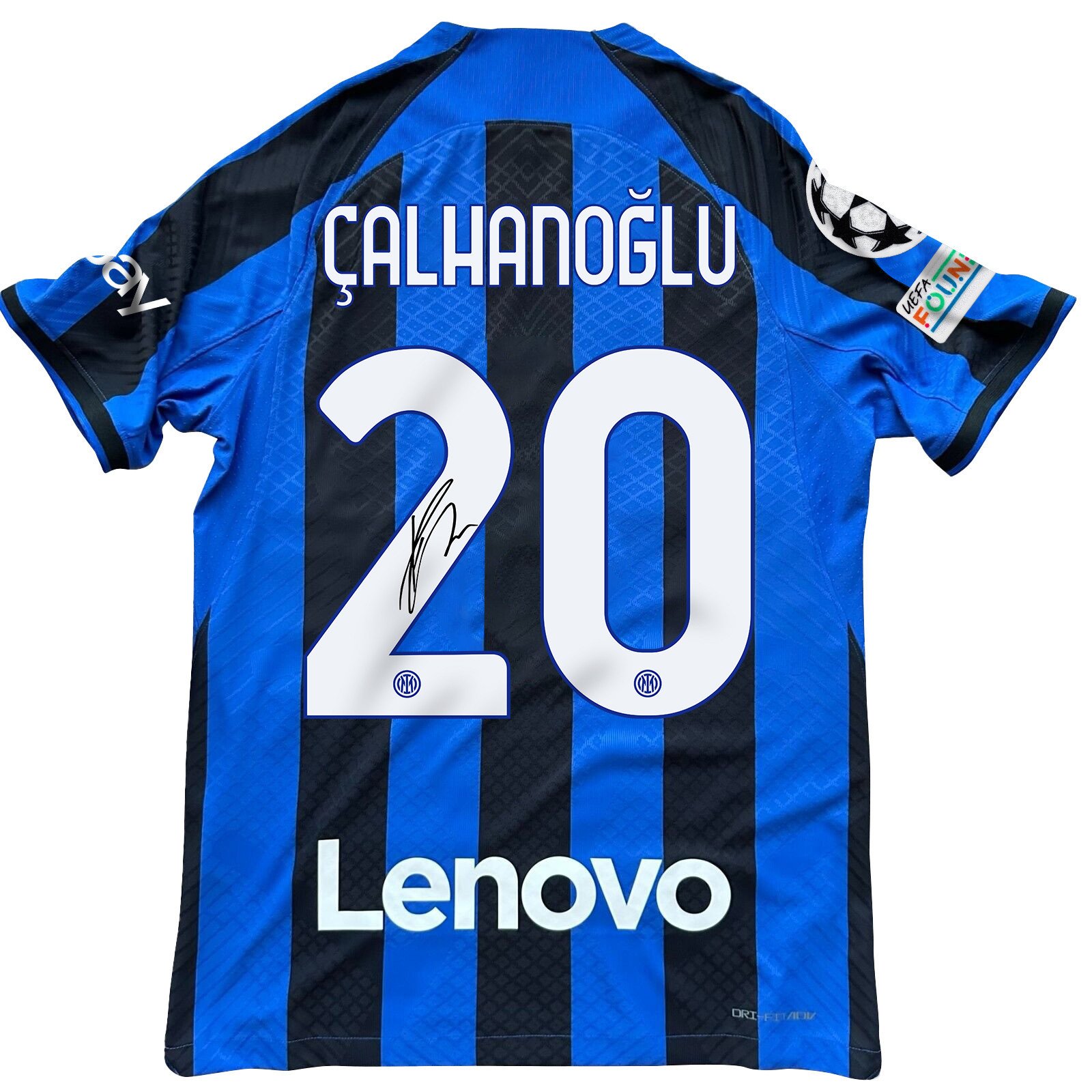 Hakan Çalhano?lu 20 Signed Inter Milan 2022/23 Home Men Jersey – Black/Blue Stripes
