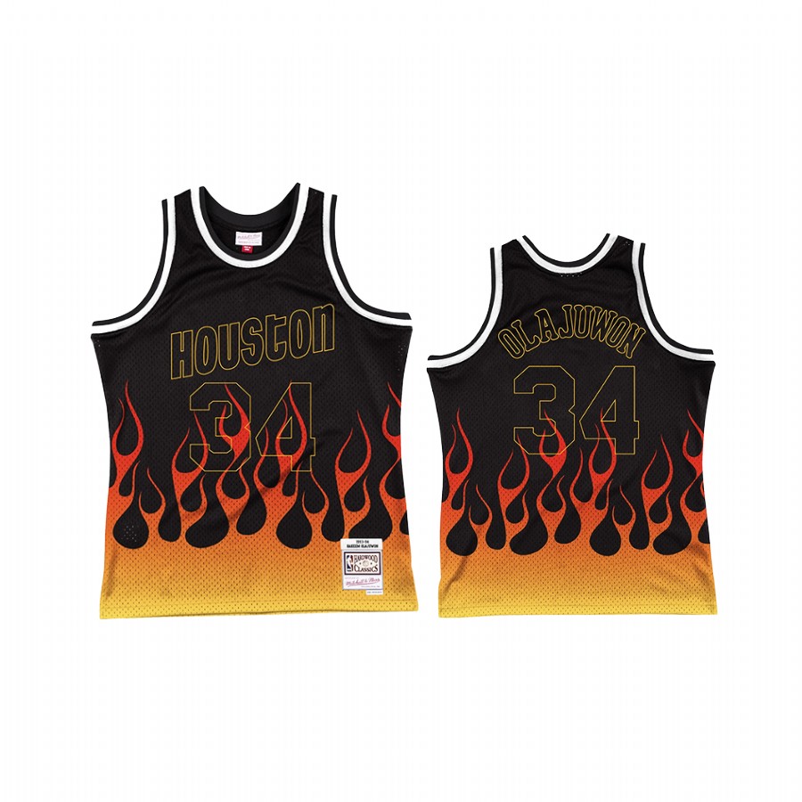 Hakeem Olajuwon #34 Houston Rockets 1993-94 Flames Jersey Black