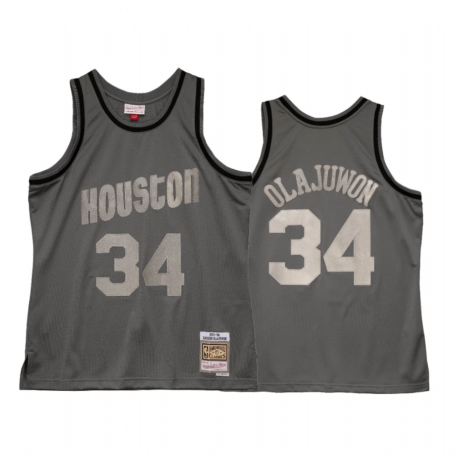 Hakeem Olajuwon #34 Houston Rockets Metal Works Jersey Charcoal