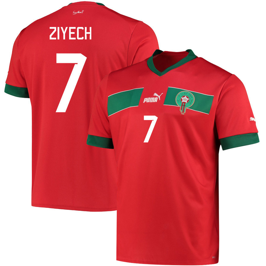 Hakim Ziyech 7 – Morocco National Team Qatar World Cup 2022-23 Home  Soccer Jersey