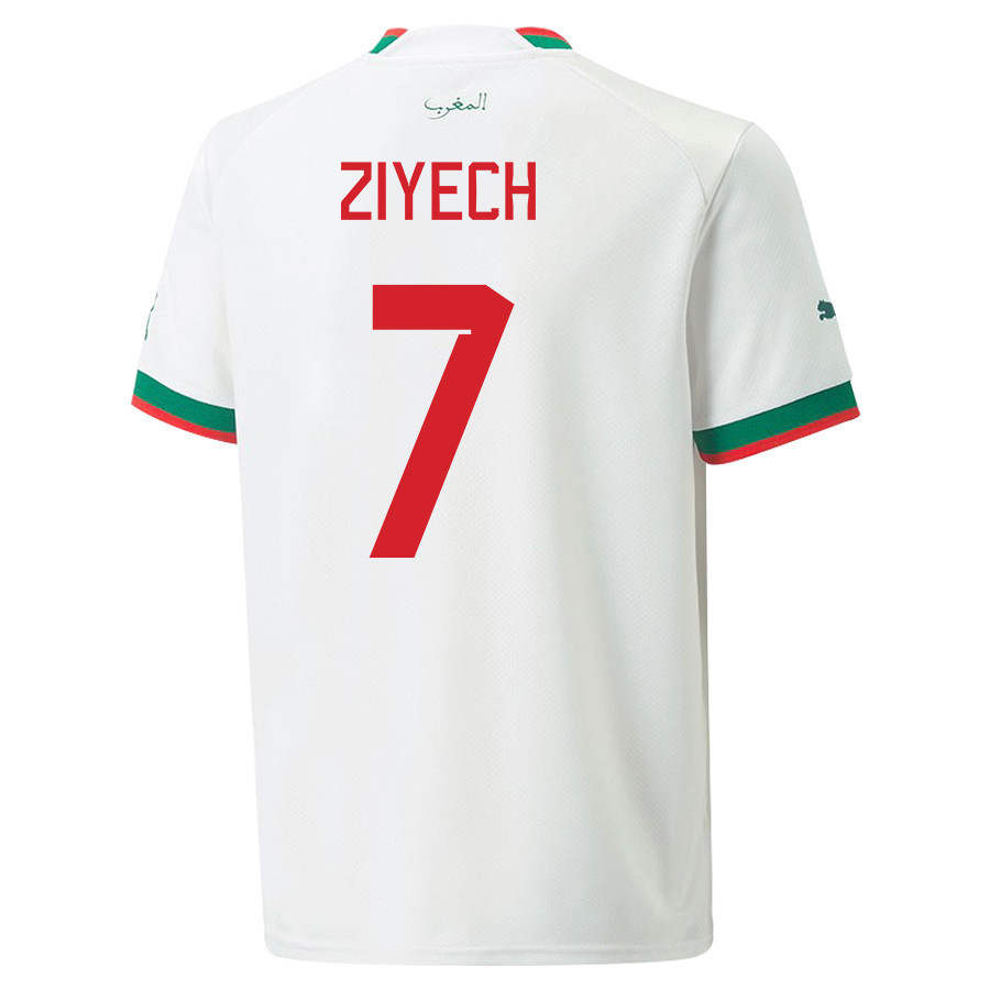 Hakim Ziyech 7 Morocco National Team 2022-23 Qatar World Cup Men Away Soccer Jersey – White