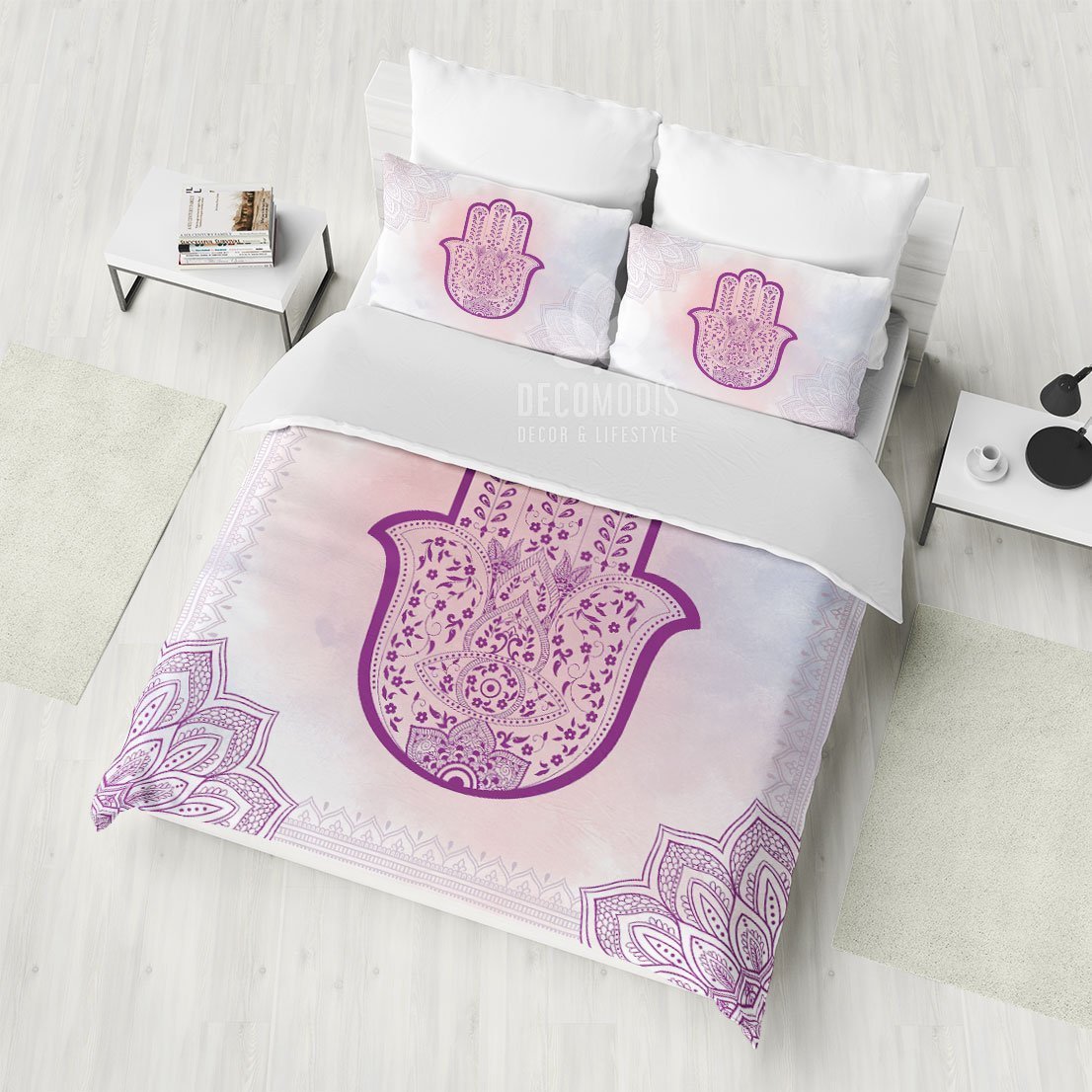 Hamsa Hand Bohemian , Boho Art , Hand Of Fatima Amulet Indie Hippie Duvet Cover Bedding Set