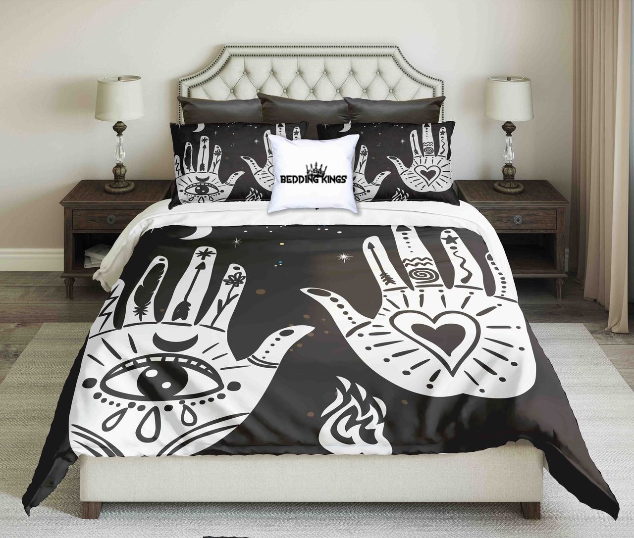 Hands With Mysticymbols White And Black Design Kings 3D Customized Duvet Cover Bedding Set