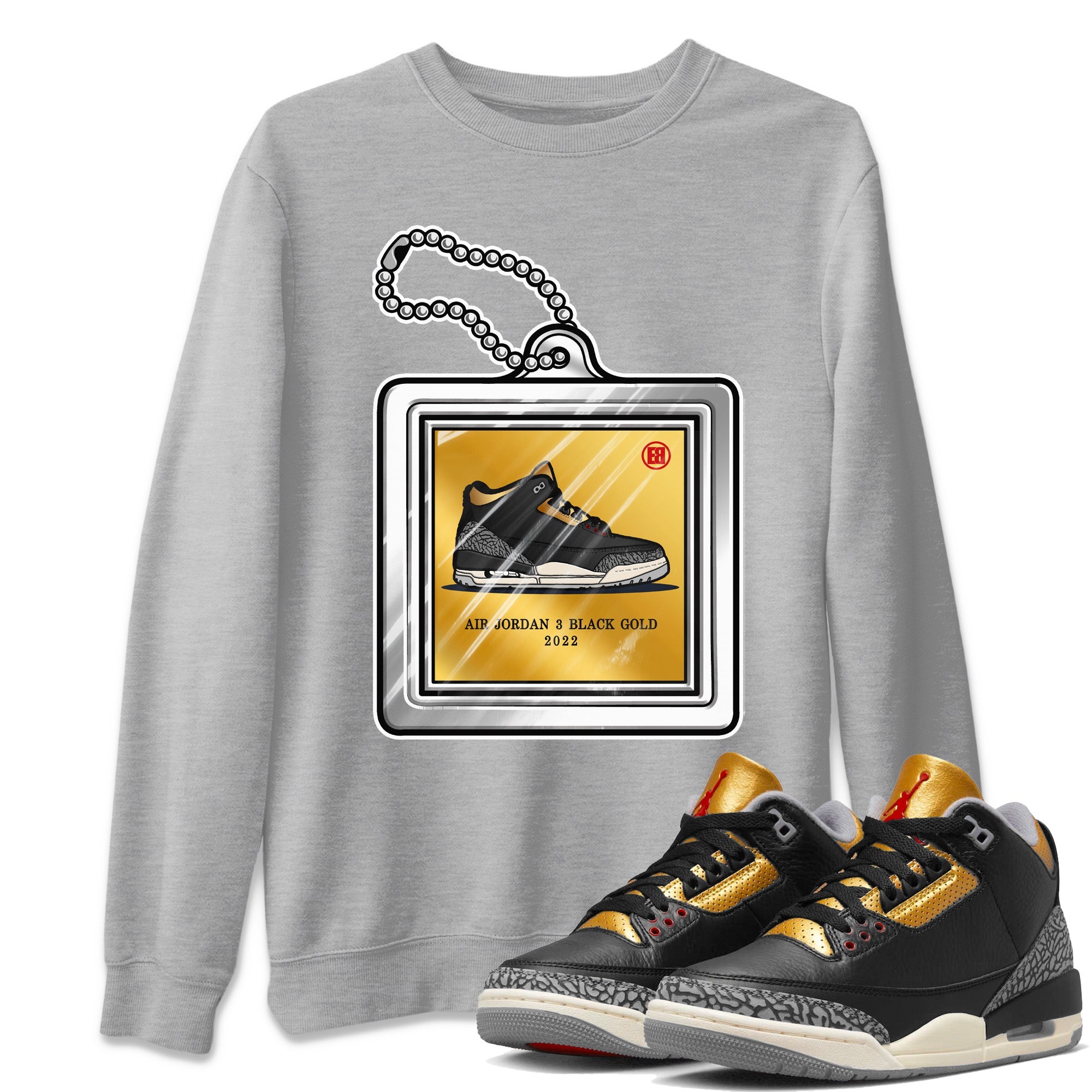 Hang Tag Unisex Sweater – Air Jordan 3 Black Gold, Sneakers Matching Sweater