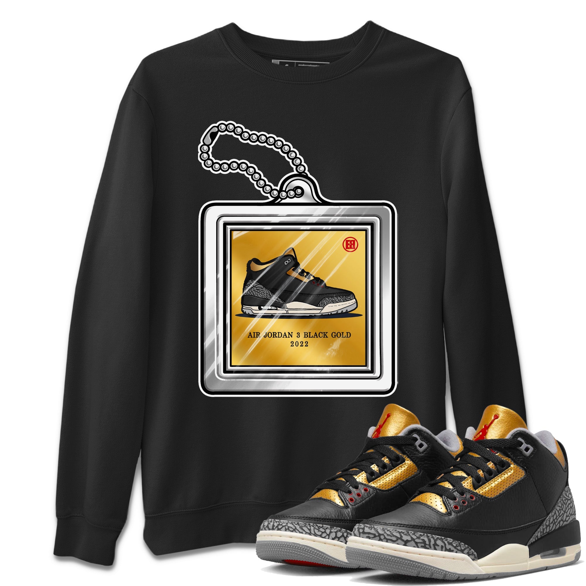 Hang Tag Unisex Sweater – Air Jordan 3 Black Gold, Sneakers Matching Sweater