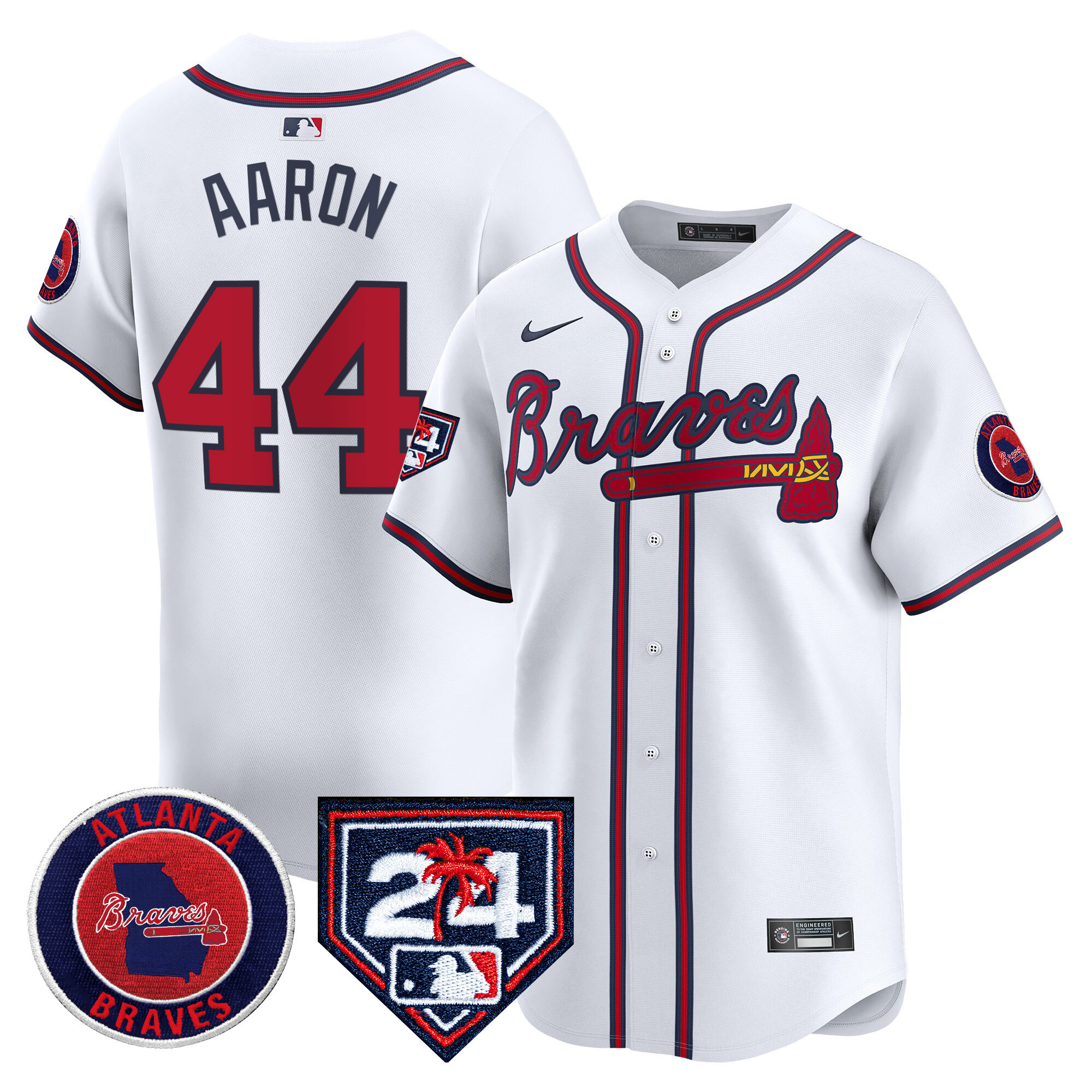 Hank Aaron Men's Atlanta Braves 2024 Spring Training Patch Vapor Premier Limited White Jersey - All Stitched