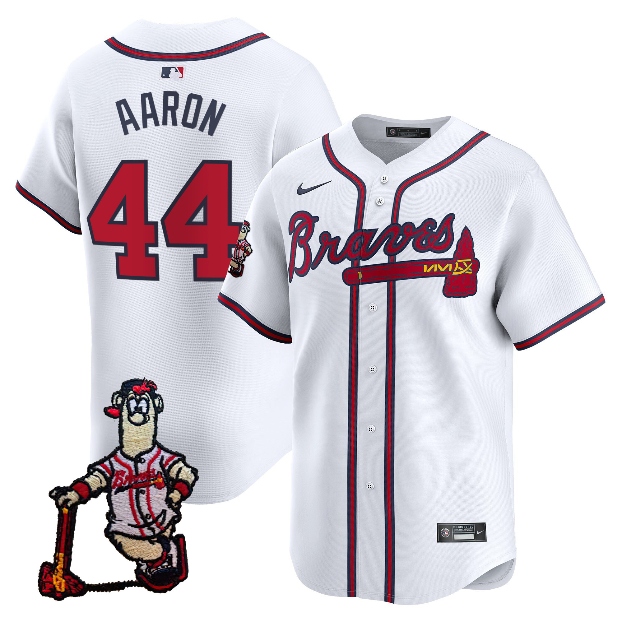 Hank Aaron Men's Atlanta Braves Blooper Patch Vapor Premier Limited White Jersey - All Stitched