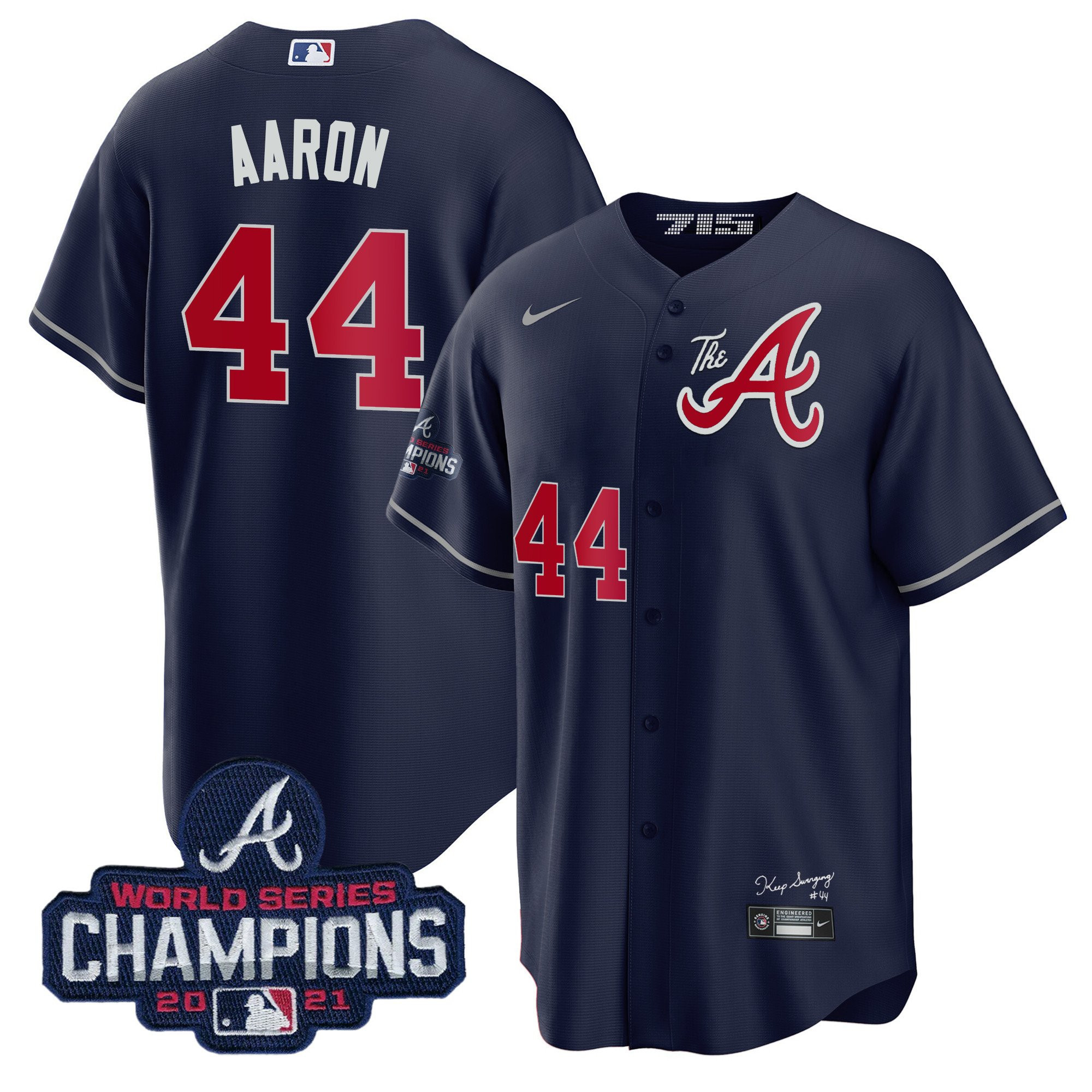 Hank Aaron Men's Atlanta Braves Champions City Connect Gold Cool Base Navy Jersey - All Stitched