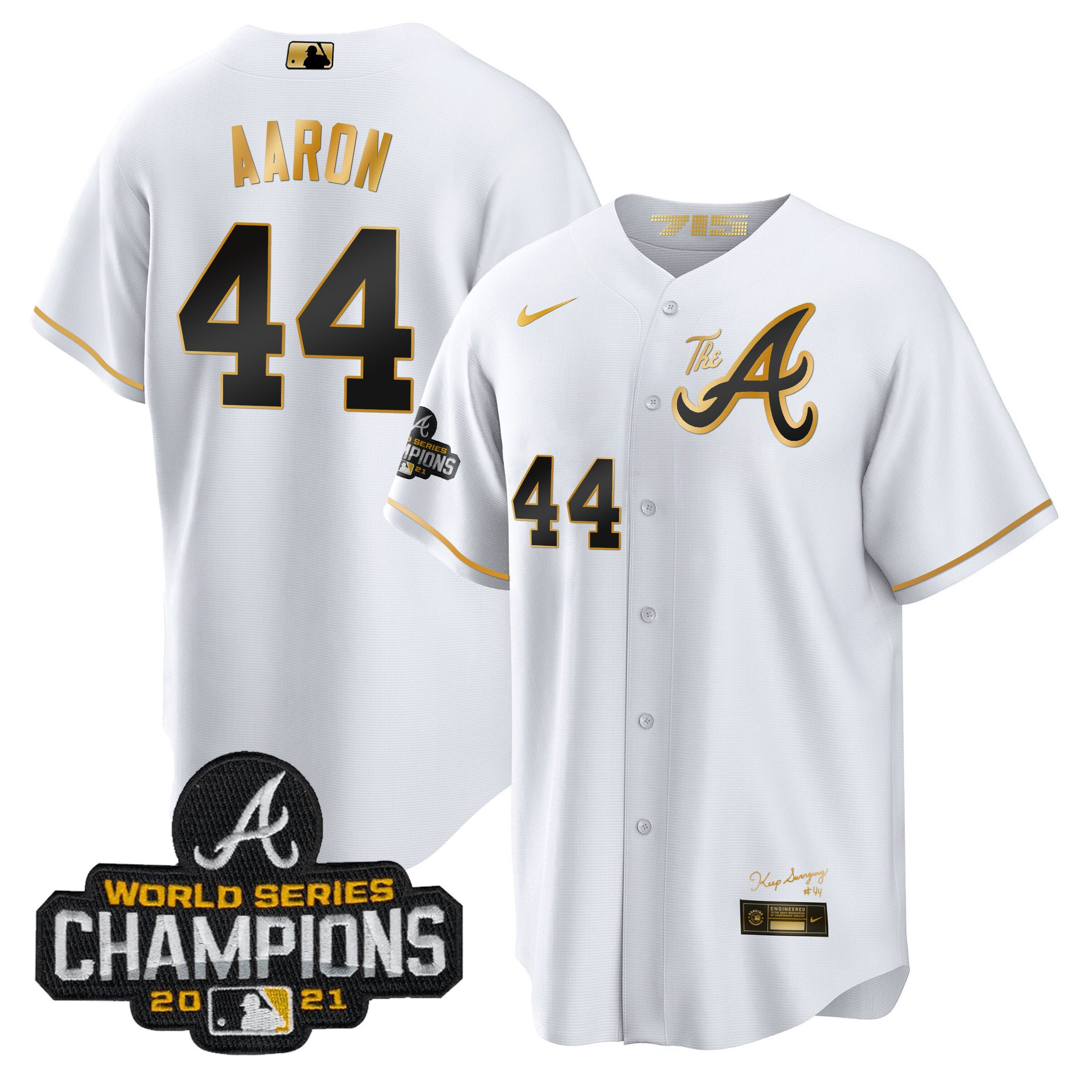 Hank Aaron Men's Atlanta Braves Champions City Connect Gold Cool Base White Gold Jersey - All Stitched