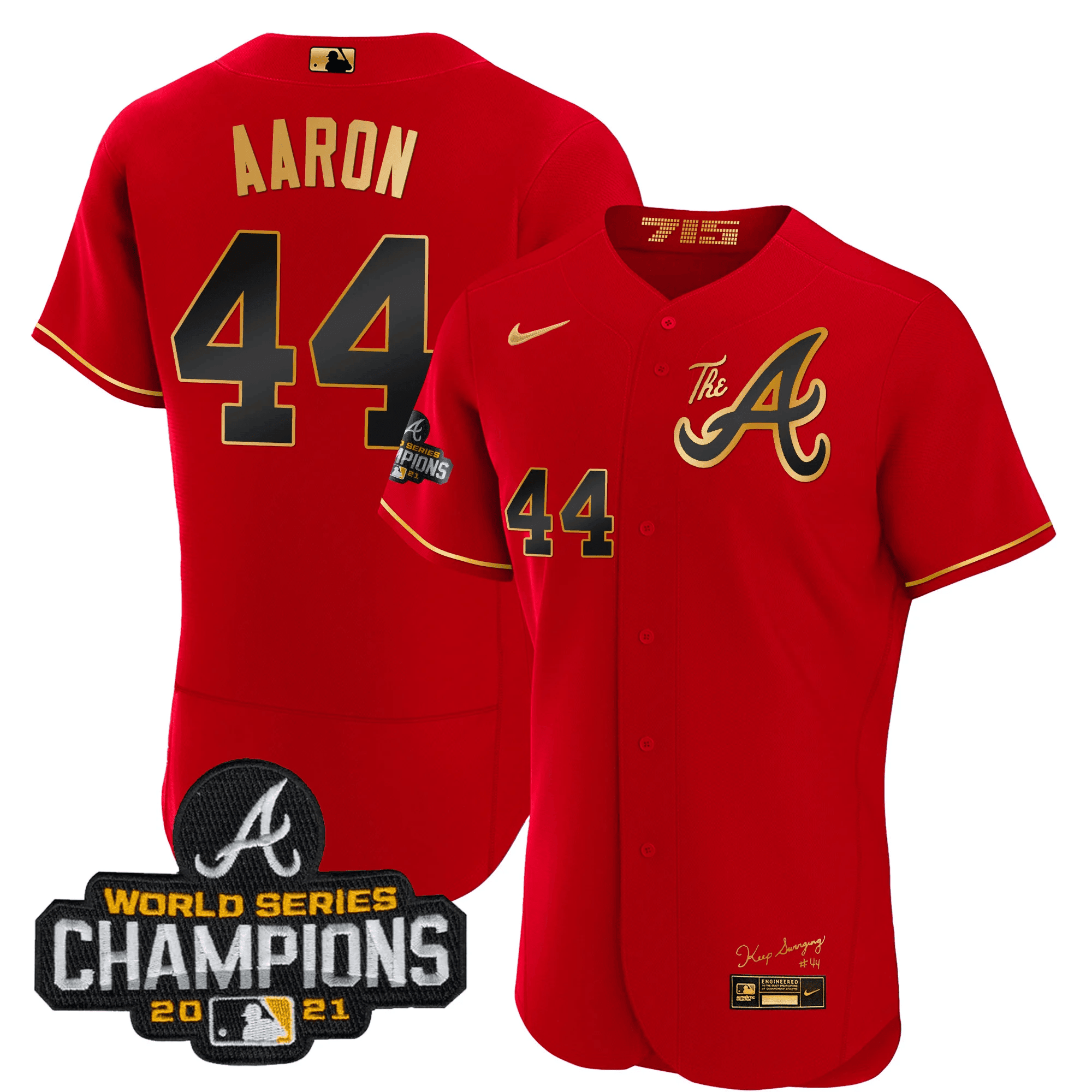 Hank Aaron Men's Atlanta Braves Champions City Connect Gold Flex Base Red Gold Jersey - All Stitched