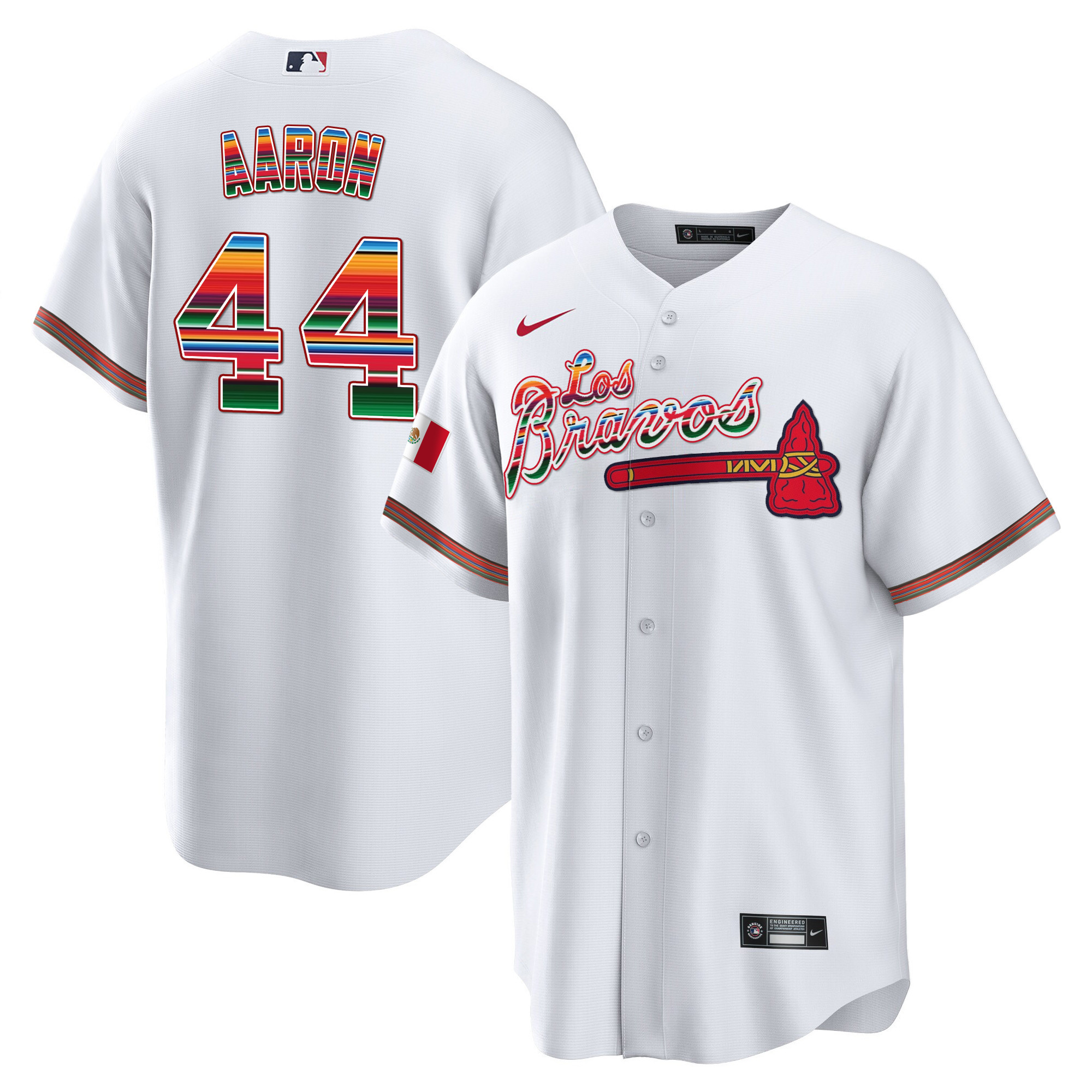 Hank Aaron Men's Atlanta Braves Los Bravos Mexico White Jersey - All Stitched